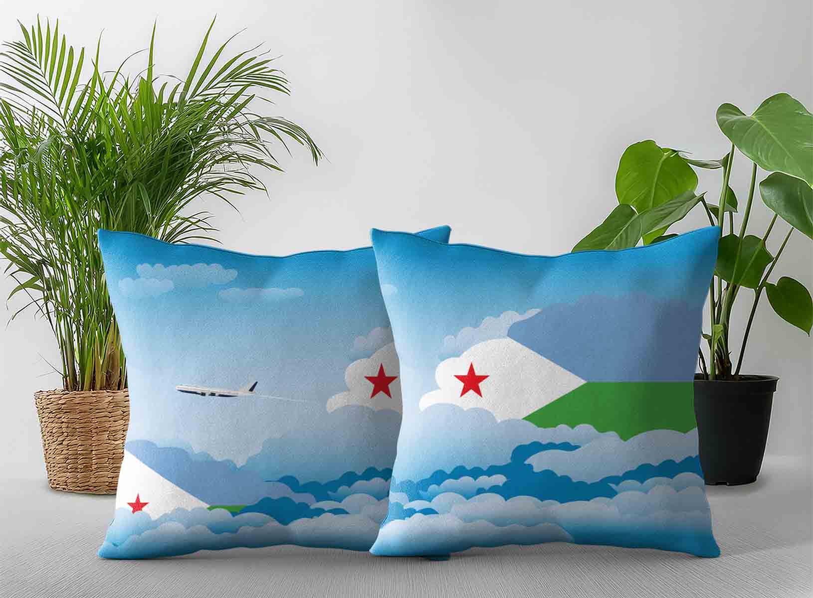 Djibouti World Airplane Day Clouds Square & Rectangle Pillow Cases | Aviation Sky Travel Decorative Throw Pillow Covers