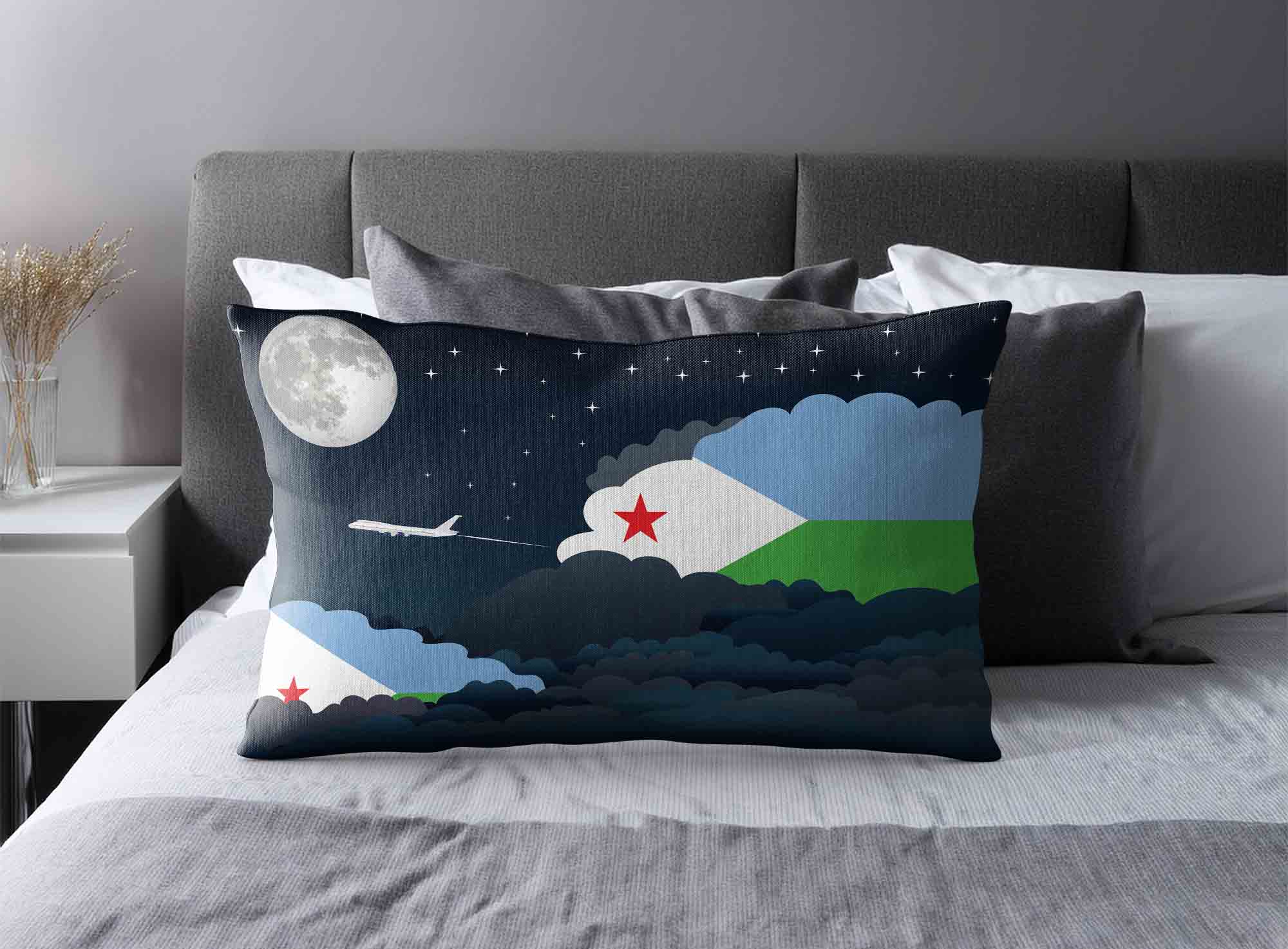 Djibouti World Airplane Night Clouds Square & Rectangle Pillow Cases | Aviation Night Sky Decorative Throw Pillow Covers image 2