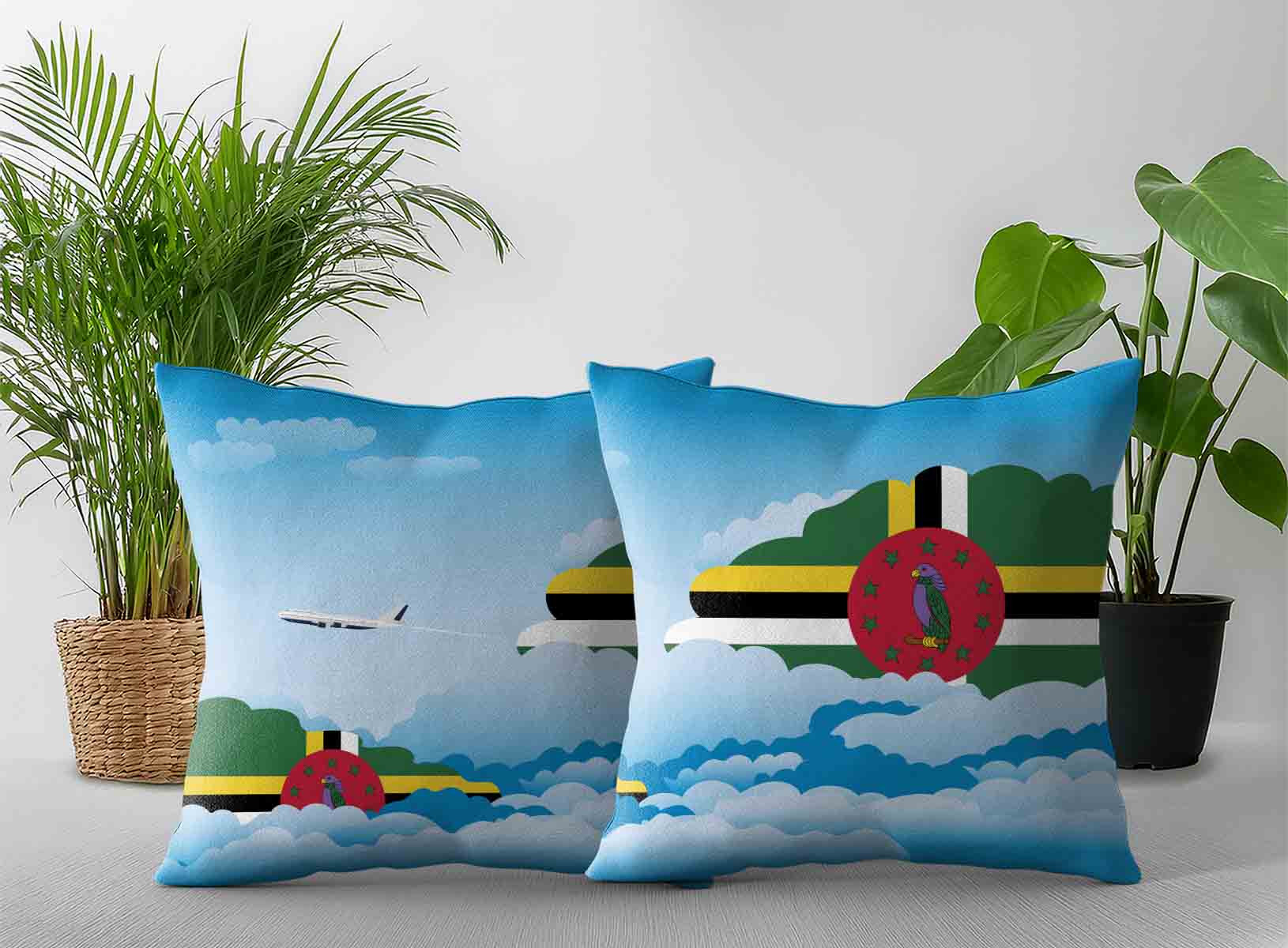 Dominica World Airplane Day Clouds Square & Rectangle Pillow Cases | Aviation Sky Travel Decorative Throw Pillow Covers