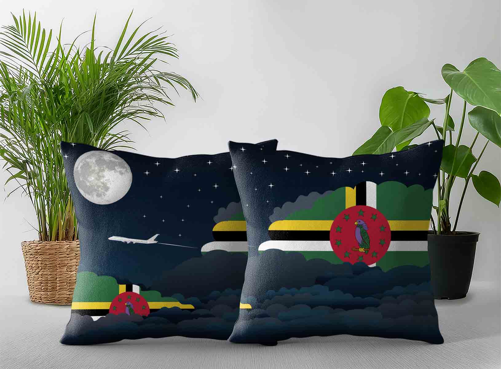 Dominica World Airplane Night Clouds Square & Rectangle Pillow Cases | Aviation Night Sky Decorative Throw Pillow Covers