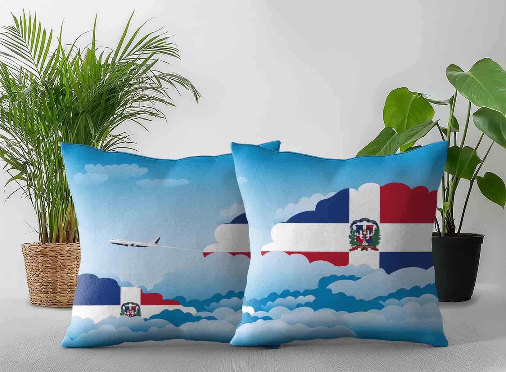 Dominican Republic World Airplane Day Clouds Square & Rectangle Pillow Cases | Aviation Sky Travel Decorative Throw Pillow Covers