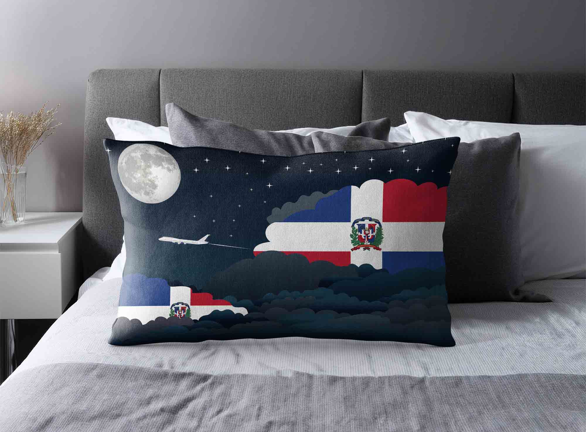 Dominican Republic World Airplane Night Clouds Square & Rectangle Pillow Cases | Aviation Night Sky Decorative Throw Pillow Covers image 2