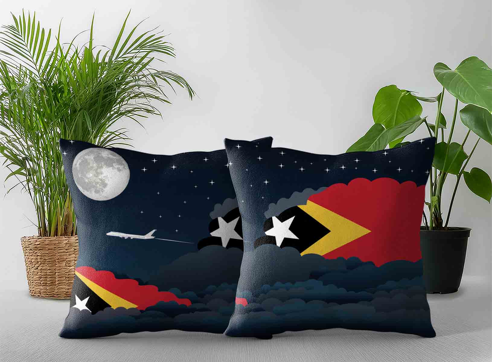 East Timor World Airplane Night Clouds Square & Rectangle Pillow Cases | Aviation Night Sky Decorative Throw Pillow Covers