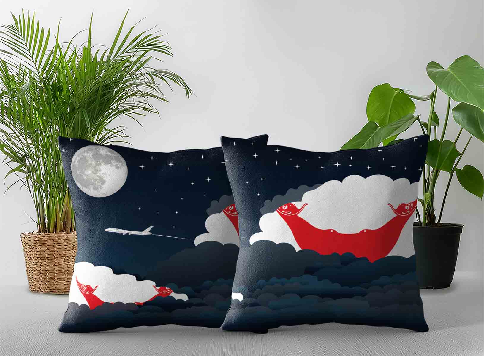 Easter Island Rapa Nui World Airplane Night Clouds Square & Rectangle Pillow Cases | Aviation Night Sky Decorative Throw Pillow Covers