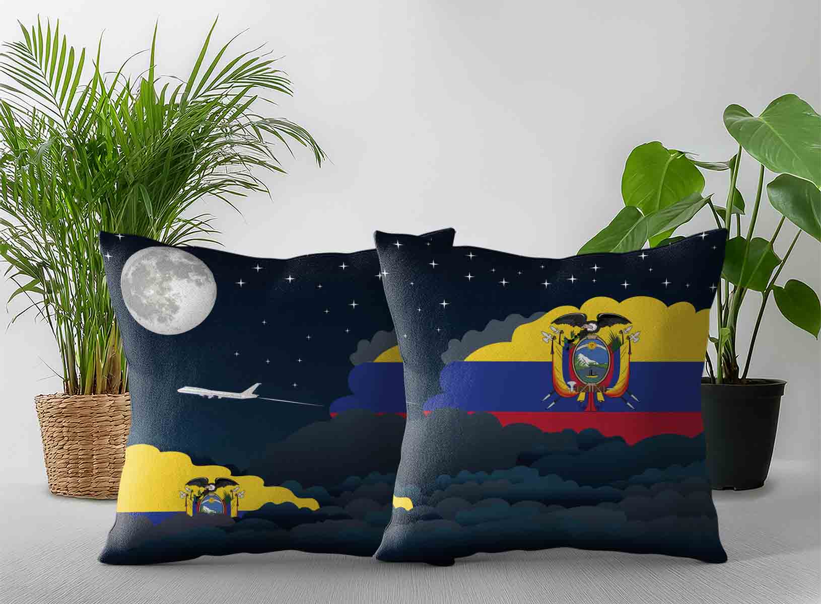 Ecuador World Airplane Night Clouds Square & Rectangle Pillow Cases | Aviation Night Sky Decorative Throw Pillow Covers