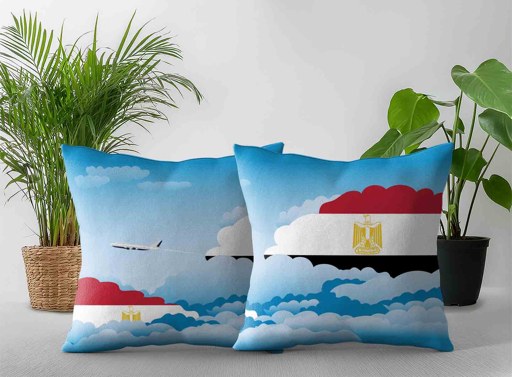 Egypt World Airplane Day Clouds Square & Rectangle Pillow Cases | Aviation Sky Travel Decorative Throw Pillow Covers