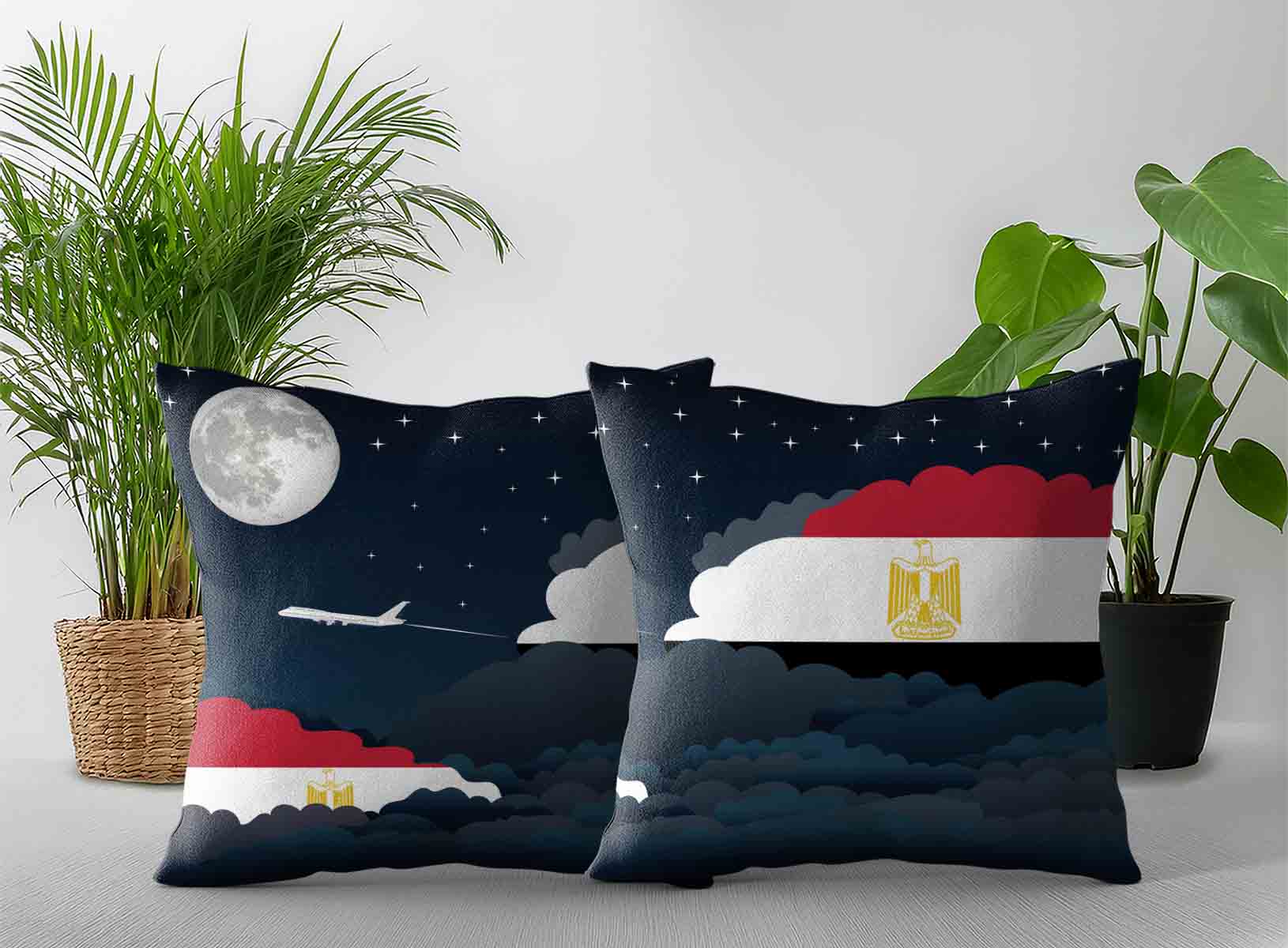 Egypt World Airplane Night Clouds Square & Rectangle Pillow Cases | Aviation Night Sky Decorative Throw Pillow Covers