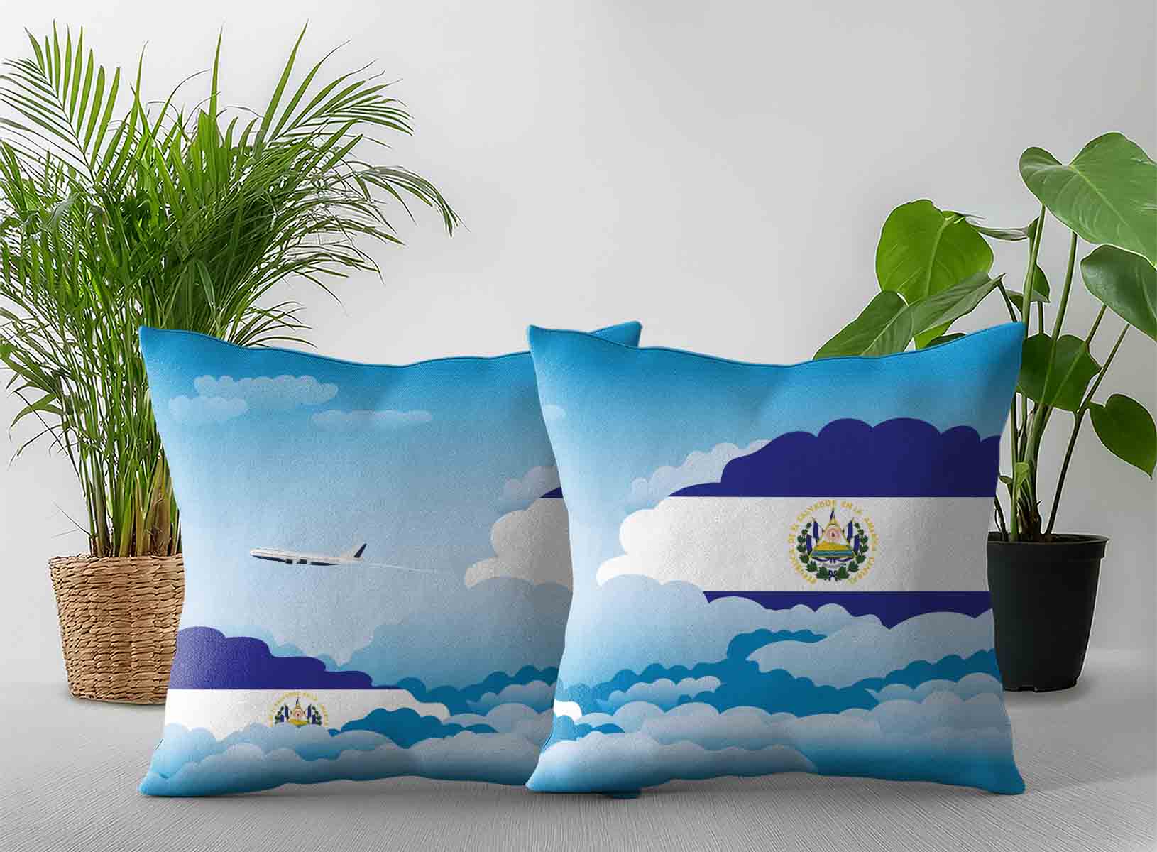 El Salvador World Airplane Day Clouds Square & Rectangle Pillow Cases | Aviation Sky Travel Decorative Throw Pillow Covers