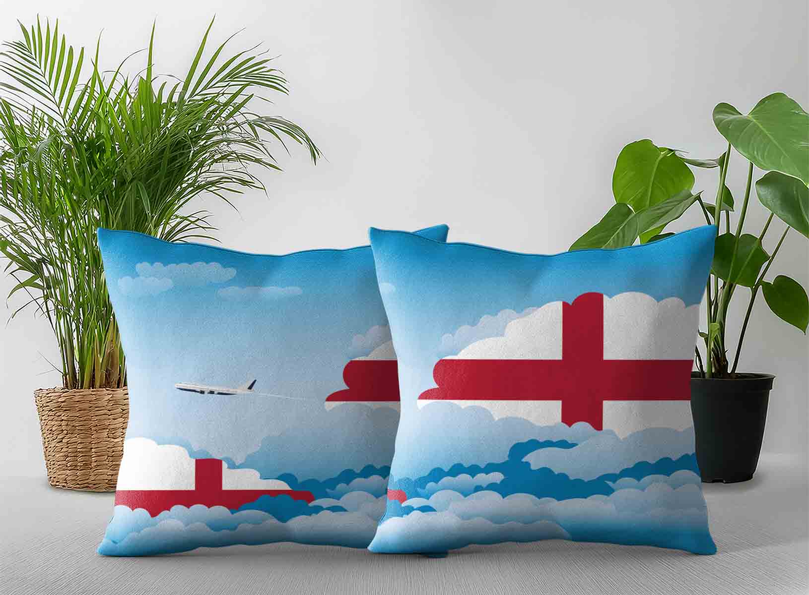 England World Airplane Day Clouds Square & Rectangle Pillow Cases | Aviation Sky Travel Decorative Throw Pillow Covers