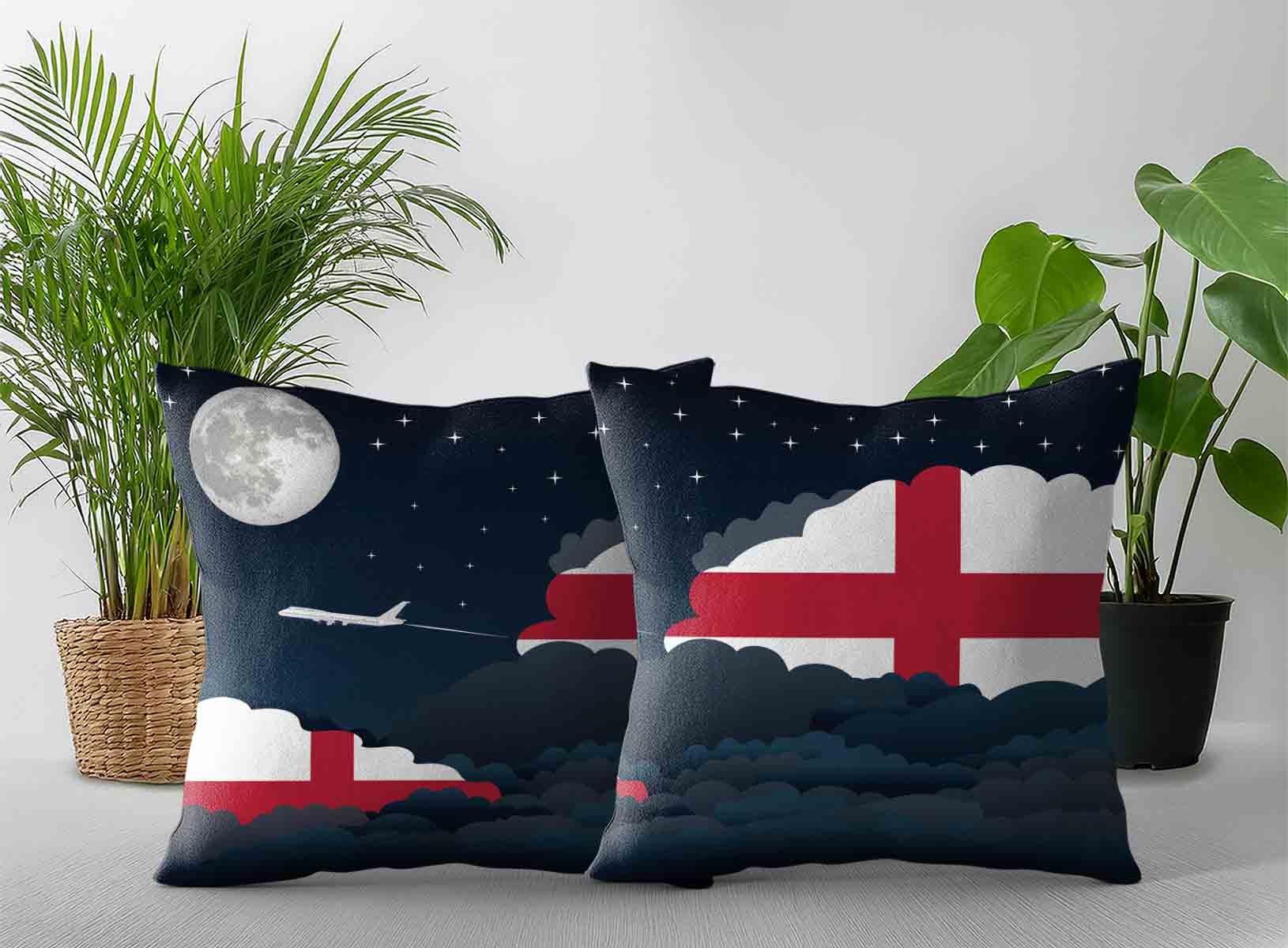 England World Airplane Night Clouds Square & Rectangle Pillow Cases | Aviation Night Sky Decorative Throw Pillow Covers