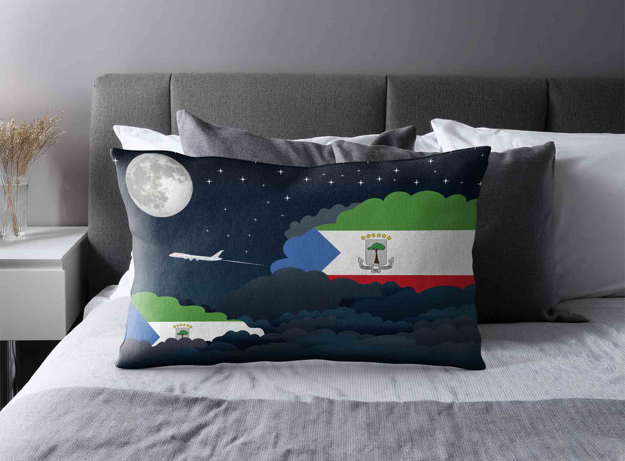 Equatorial Guinea World Airplane Night Clouds Square & Rectangle Pillow Cases | Aviation Night Sky Decorative Throw Pillow Covers image 2