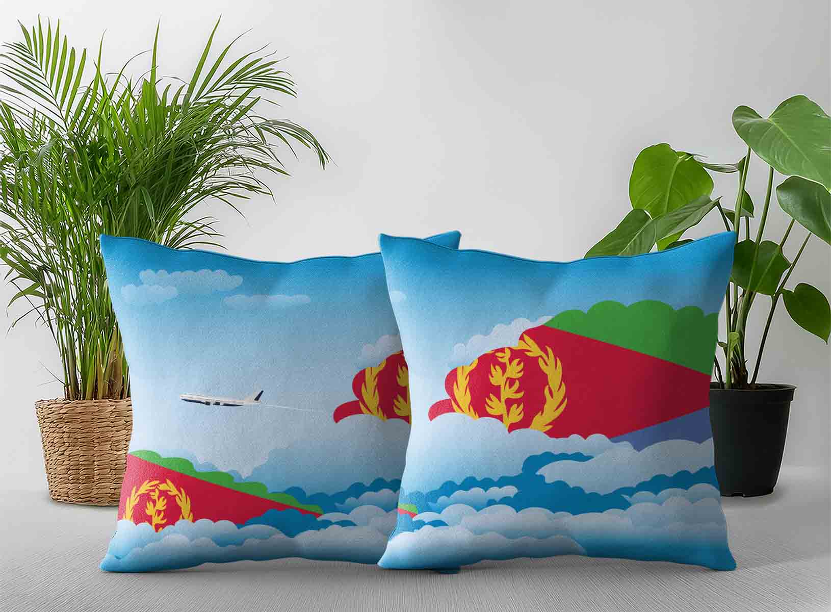 Eritrea World Airplane Day Clouds Square & Rectangle Pillow Cases | Aviation Sky Travel Decorative Throw Pillow Covers