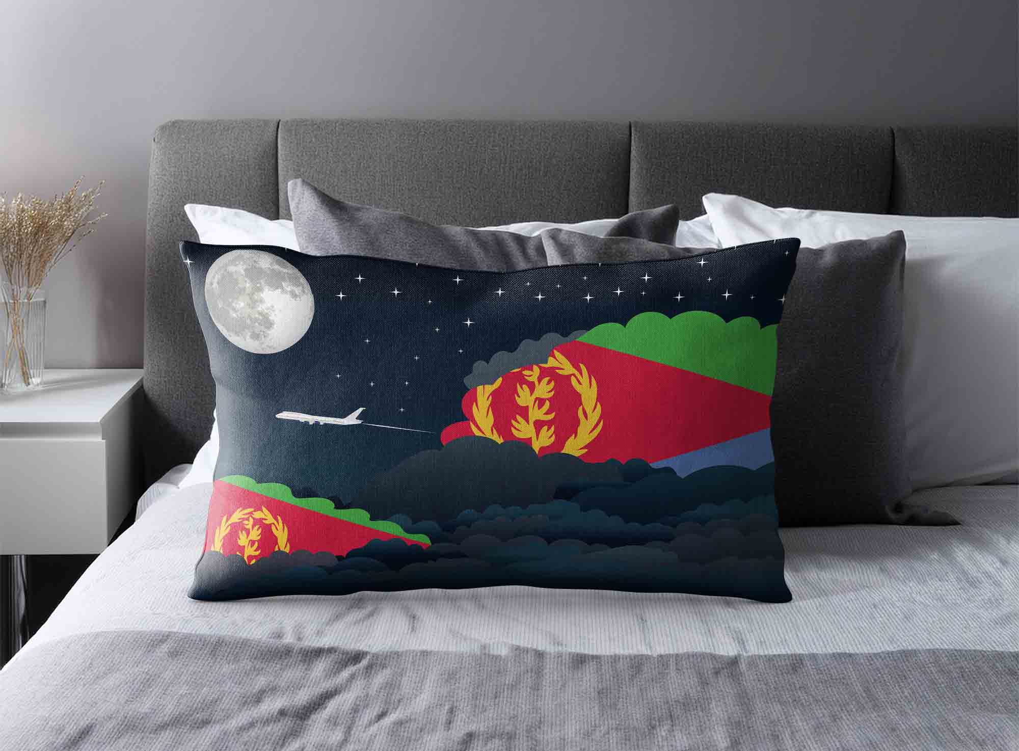 Eritrea World Airplane Night Clouds Square & Rectangle Pillow Cases | Aviation Night Sky Decorative Throw Pillow Covers image 2