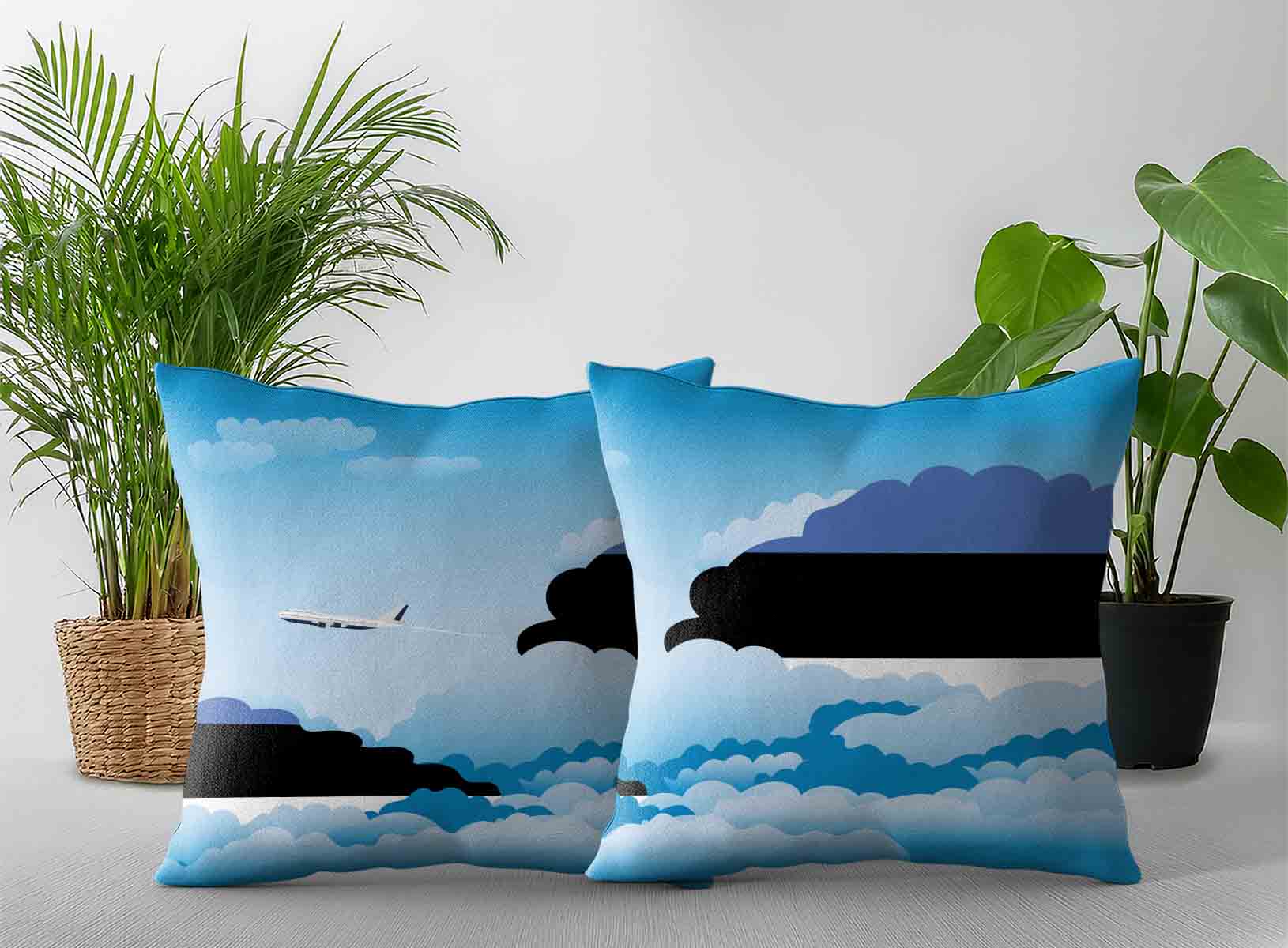 Estonia World Airplane Day Clouds Square & Rectangle Pillow Cases | Aviation Sky Travel Decorative Throw Pillow Covers