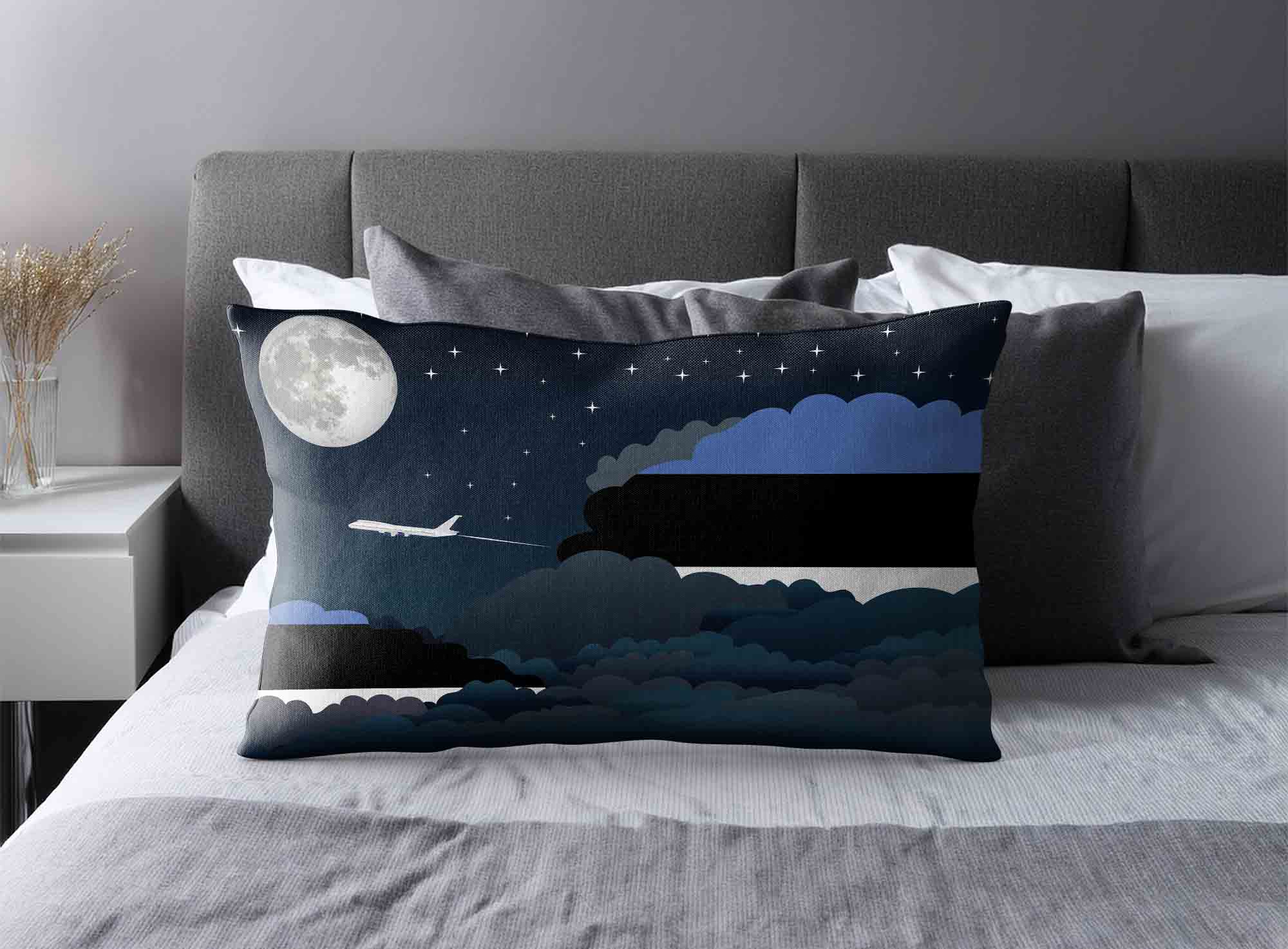 Estonia World Airplane Night Clouds Square & Rectangle Pillow Cases | Aviation Night Sky Decorative Throw Pillow Covers image 2