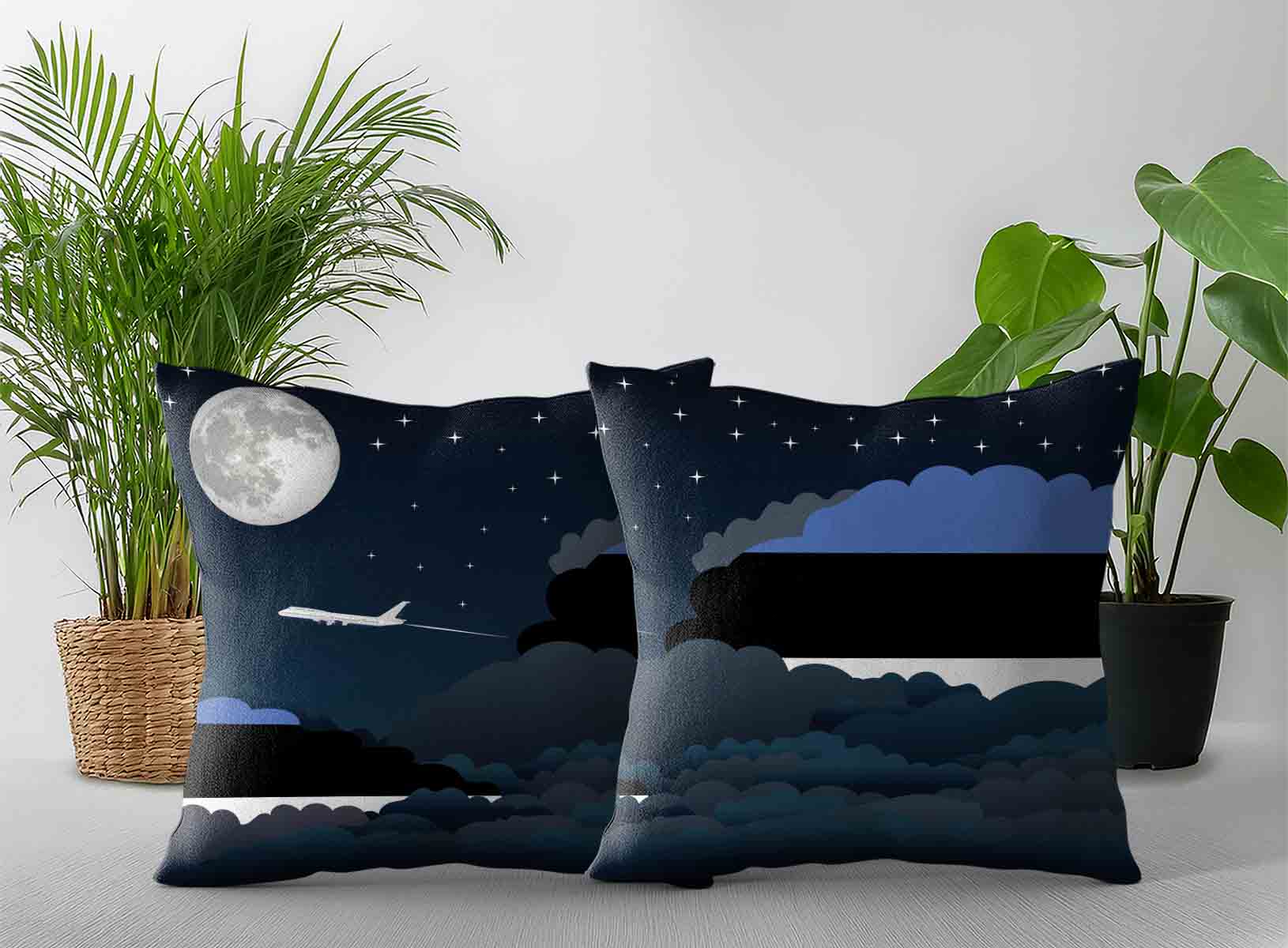 Estonia World Airplane Night Clouds Square & Rectangle Pillow Cases | Aviation Night Sky Decorative Throw Pillow Covers