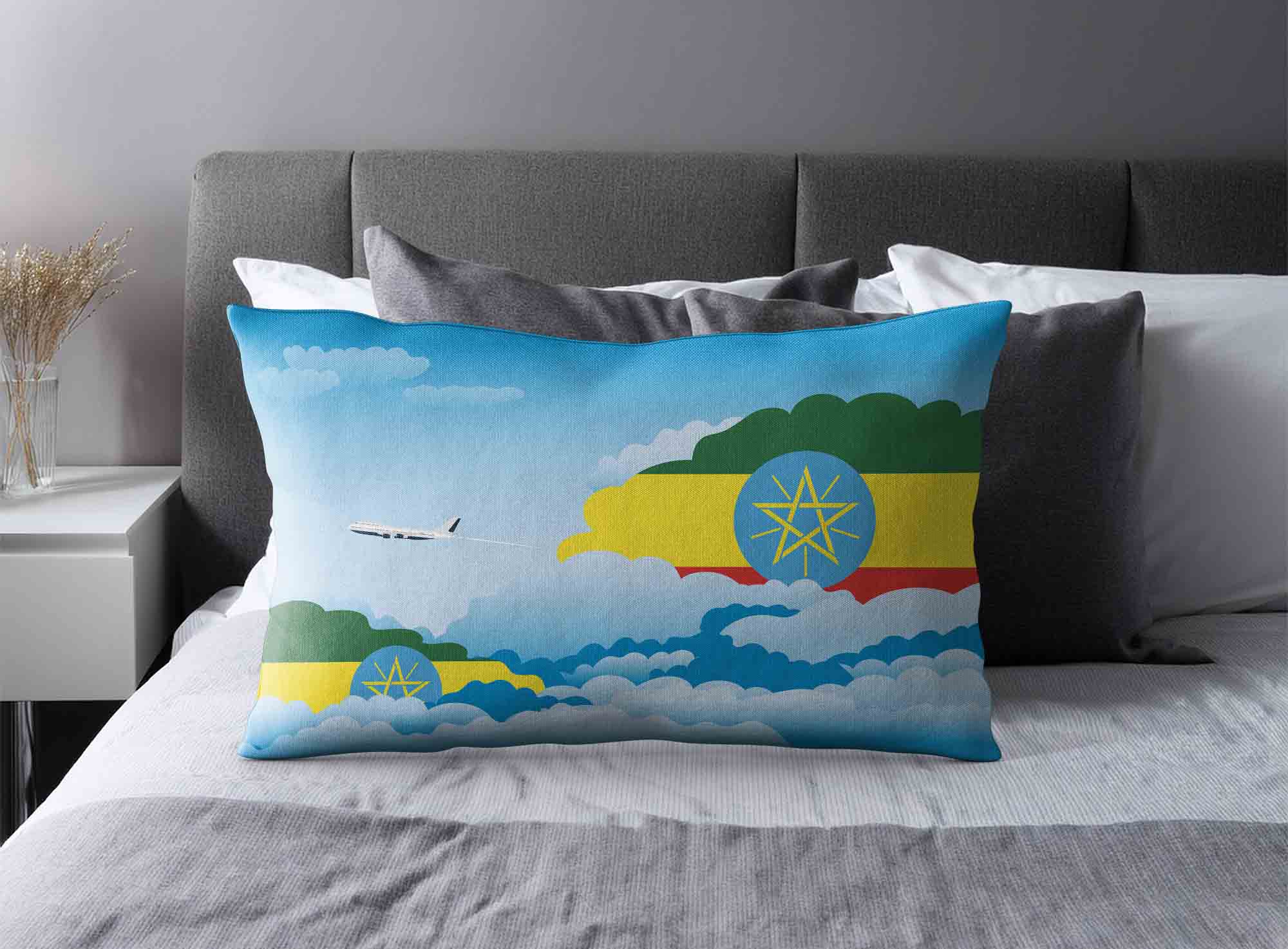 Ethiopia World Airplane Day Clouds Square & Rectangle Pillow Cases | Aviation Sky Travel Decorative Throw Pillow Covers image 2
