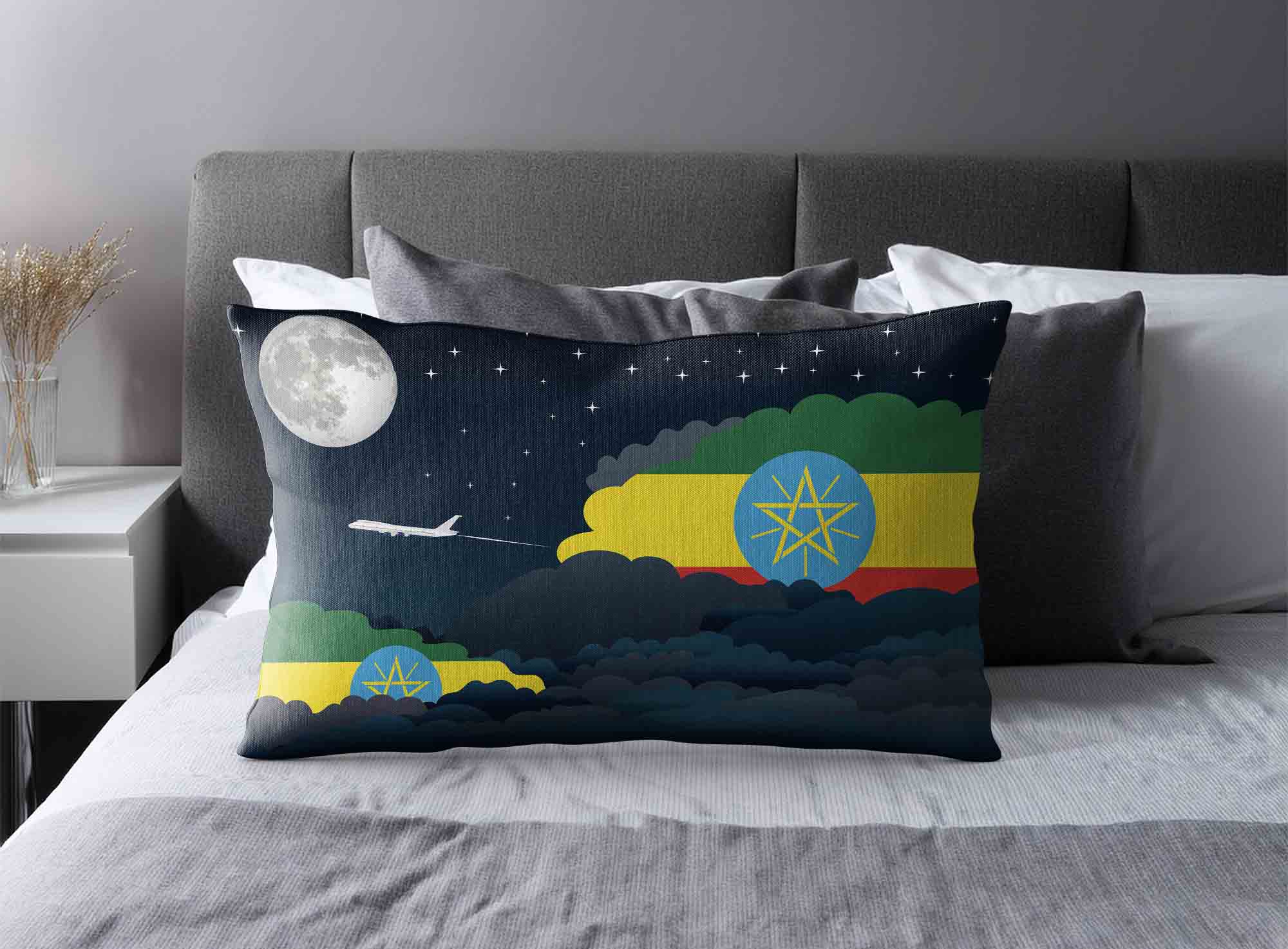 Ethiopia World Airplane Night Clouds Square & Rectangle Pillow Cases | Aviation Night Sky Decorative Throw Pillow Covers image 2