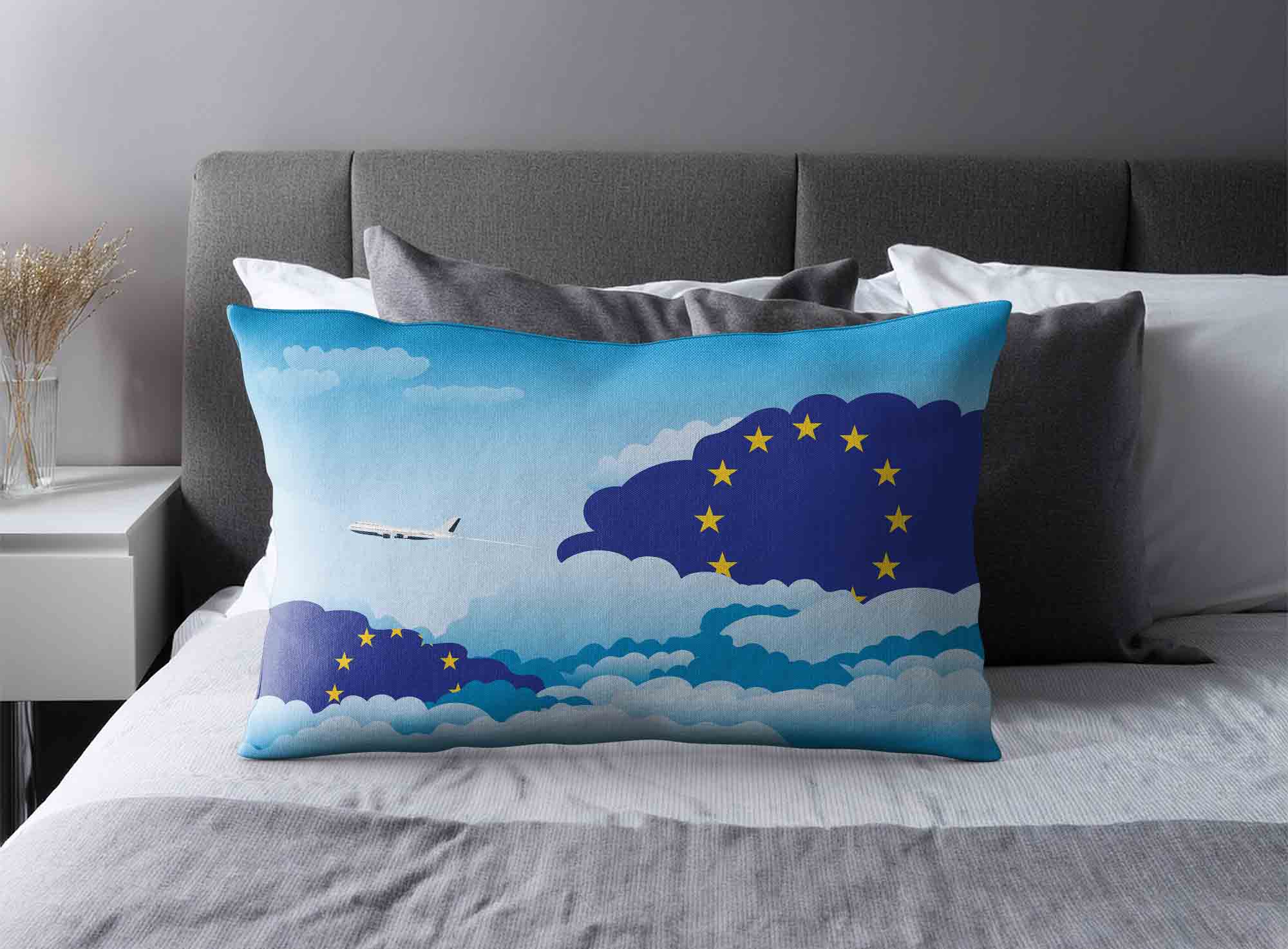 European Union World Airplane Day Clouds Square & Rectangle Pillow Cases | Aviation Sky Travel Decorative Throw Pillow Covers image 2