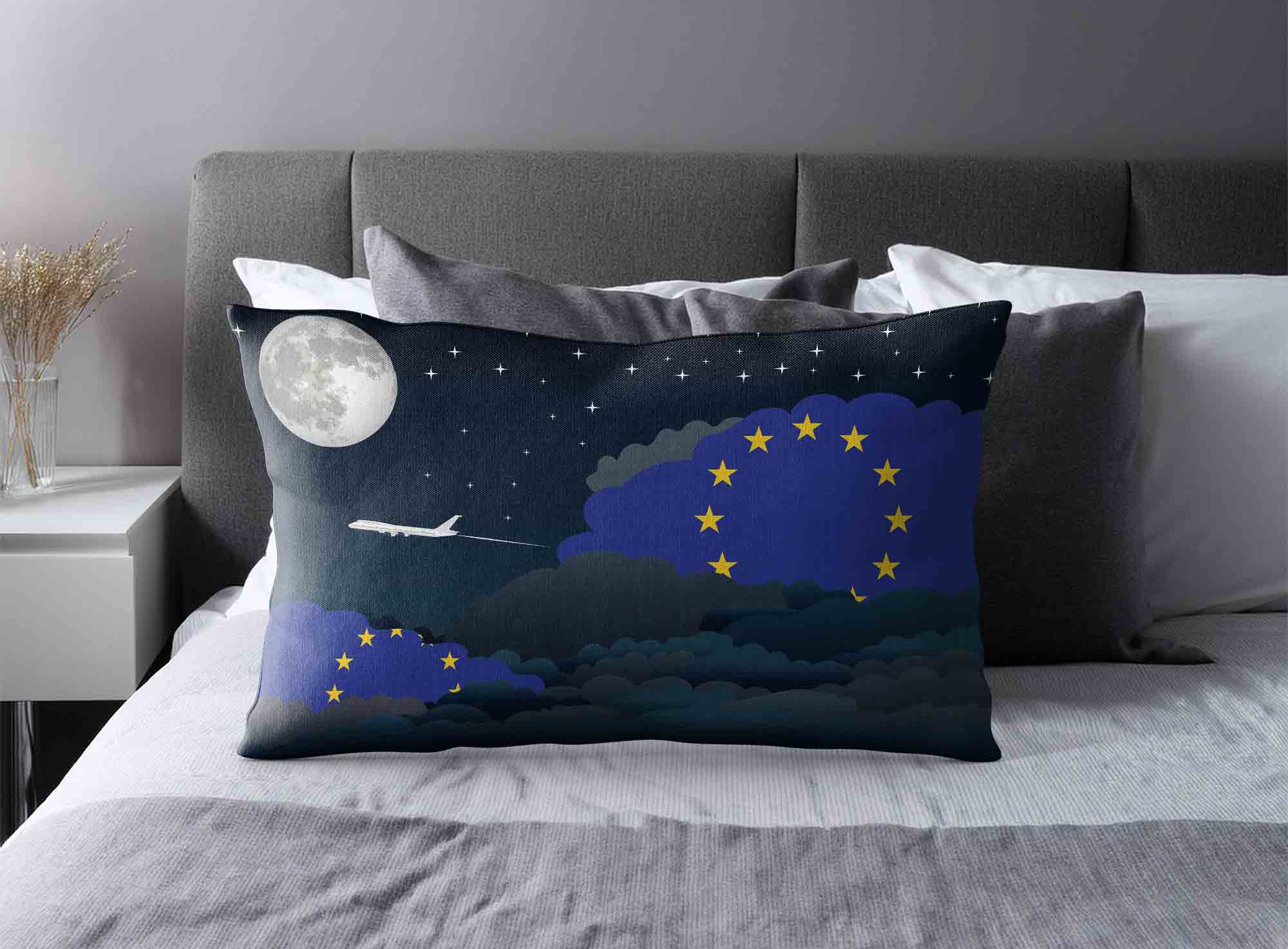 European Union World Airplane Night Clouds Square & Rectangle Pillow Cases | Aviation Night Sky Decorative Throw Pillow Covers image 2