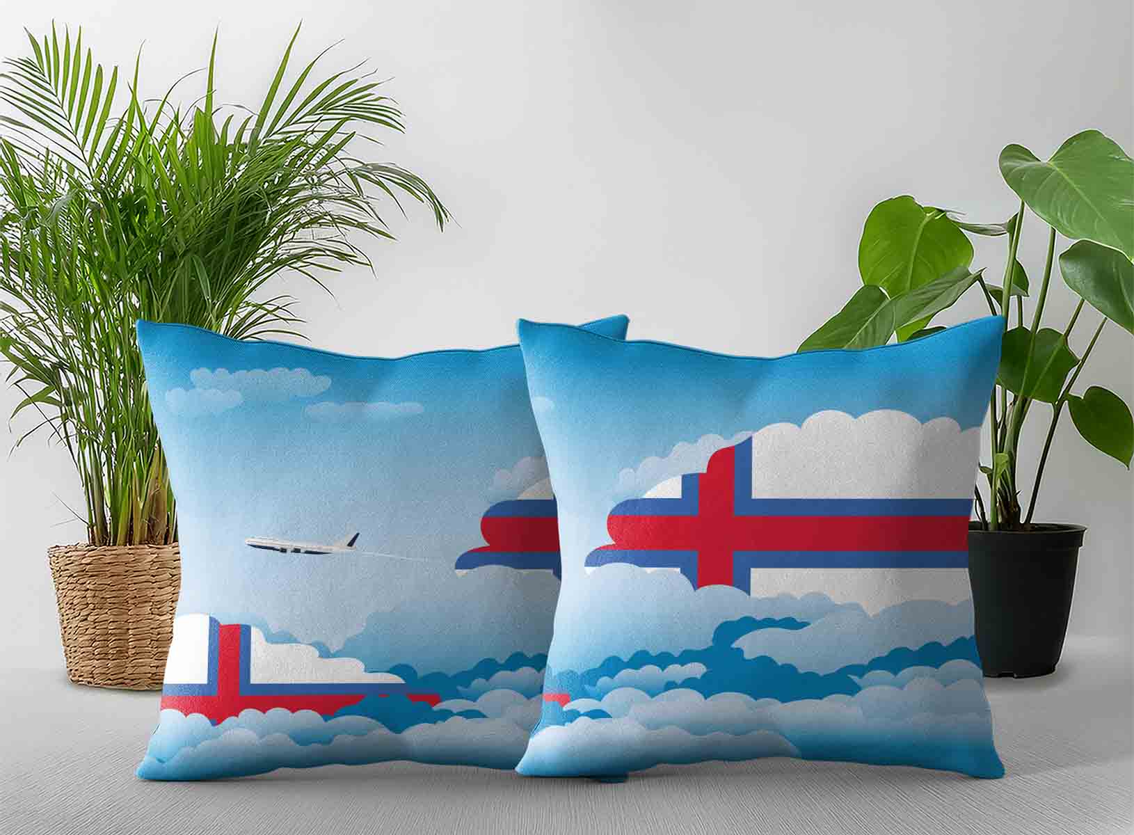 Faroe Islands World Airplane Day Clouds Square & Rectangle Pillow Cases | Aviation Sky Travel Decorative Throw Pillow Covers