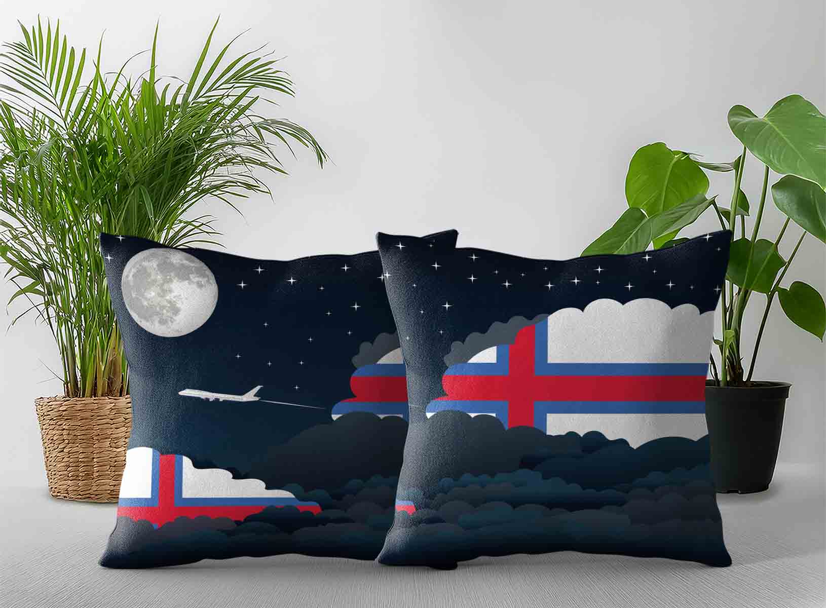 Faroe Islands World Airplane Night Clouds Square & Rectangle Pillow Cases | Aviation Night Sky Decorative Throw Pillow Covers