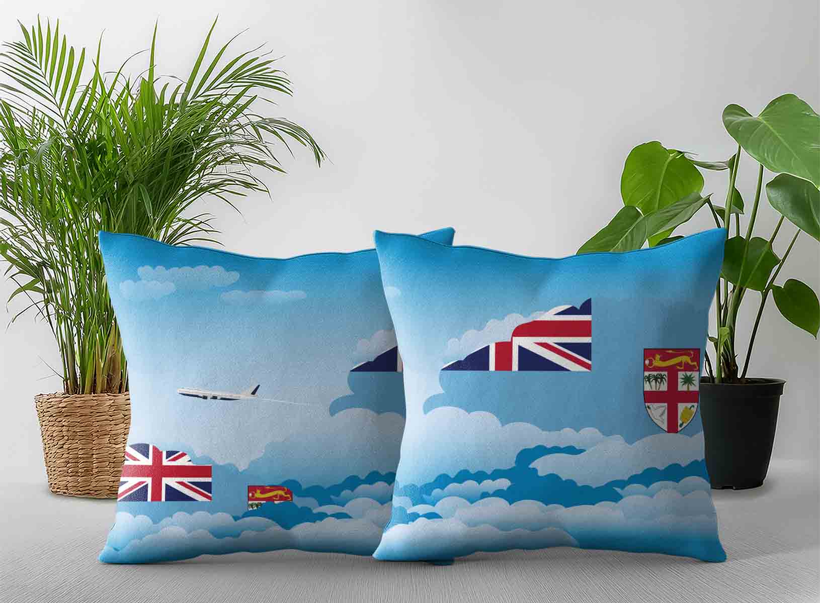 Fiji World Airplane Day Clouds Square & Rectangle Pillow Cases | Aviation Sky Travel Decorative Throw Pillow Covers