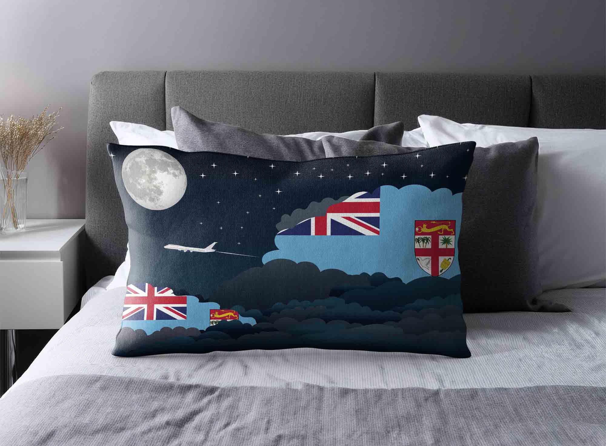 Fiji World Airplane Night Clouds Square & Rectangle Pillow Cases | Aviation Night Sky Decorative Throw Pillow Covers image 2