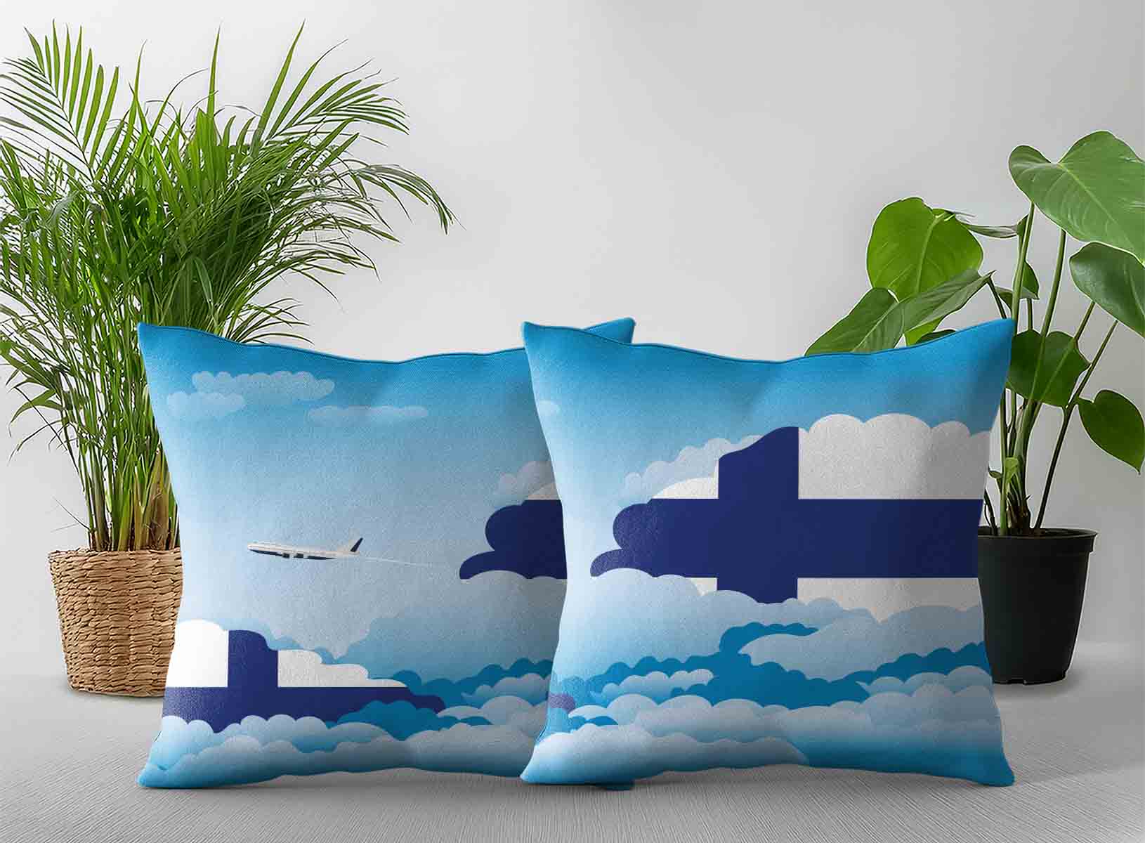 Finland World Airplane Day Clouds Square & Rectangle Pillow Cases | Aviation Sky Travel Decorative Throw Pillow Covers