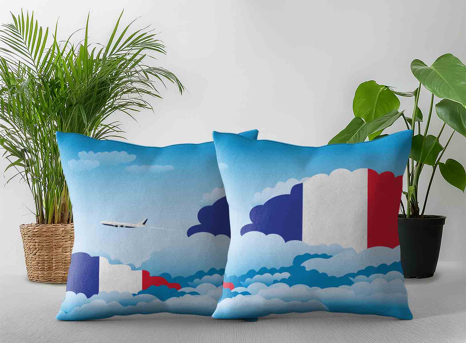 France World Airplane Day Clouds Square & Rectangle Pillow Cases | Aviation Sky Travel Decorative Throw Pillow Covers