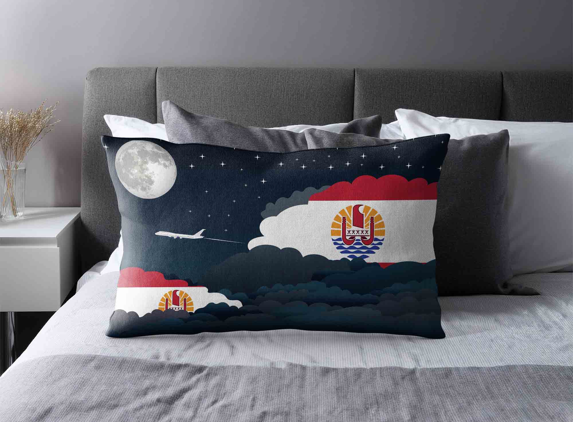 French Polynesia World Airplane Night Clouds Square & Rectangle Pillow Cases | Aviation Night Sky Decorative Throw Pillow Covers image 2