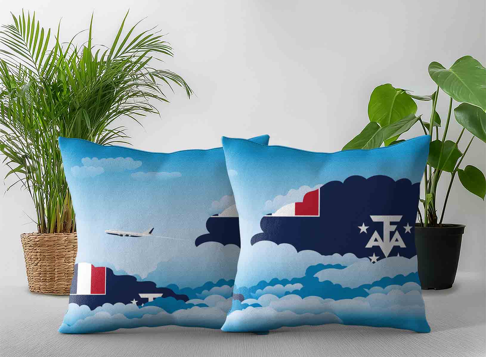 French Southern Case and Antarctic Lands World Airplane Day Clouds Square & Rectangle Pillow Cases | Aviation Sky Travel Decorative Throw Pillow Covers