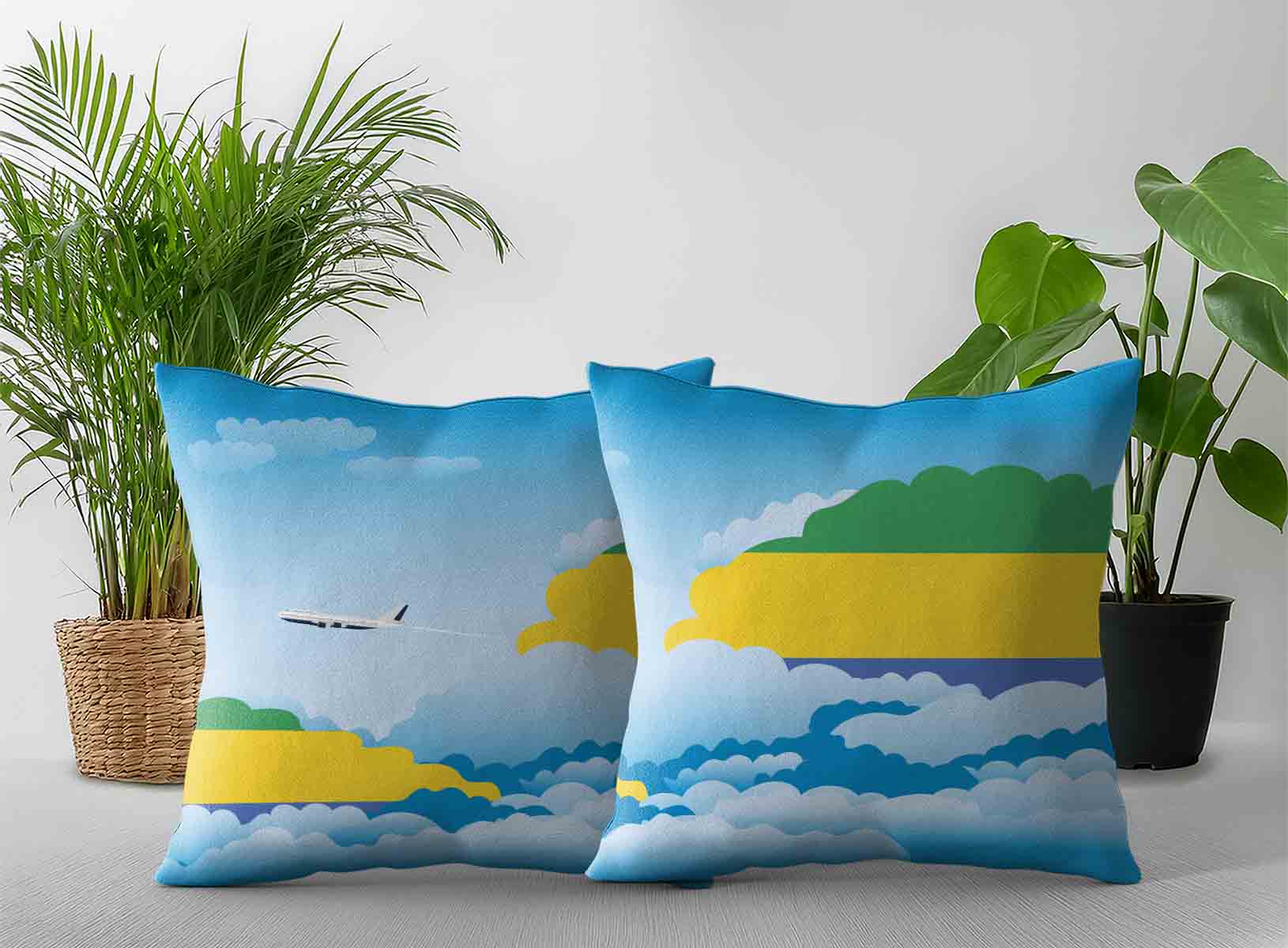 Gabon World Airplane Day Clouds Square & Rectangle Pillow Cases | Aviation Sky Travel Decorative Throw Pillow Covers