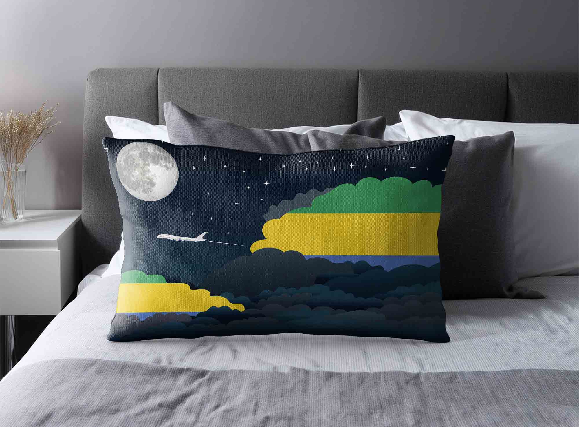 Gabon World Airplane Night Clouds Square & Rectangle Pillow Cases | Aviation Night Sky Decorative Throw Pillow Covers image 2