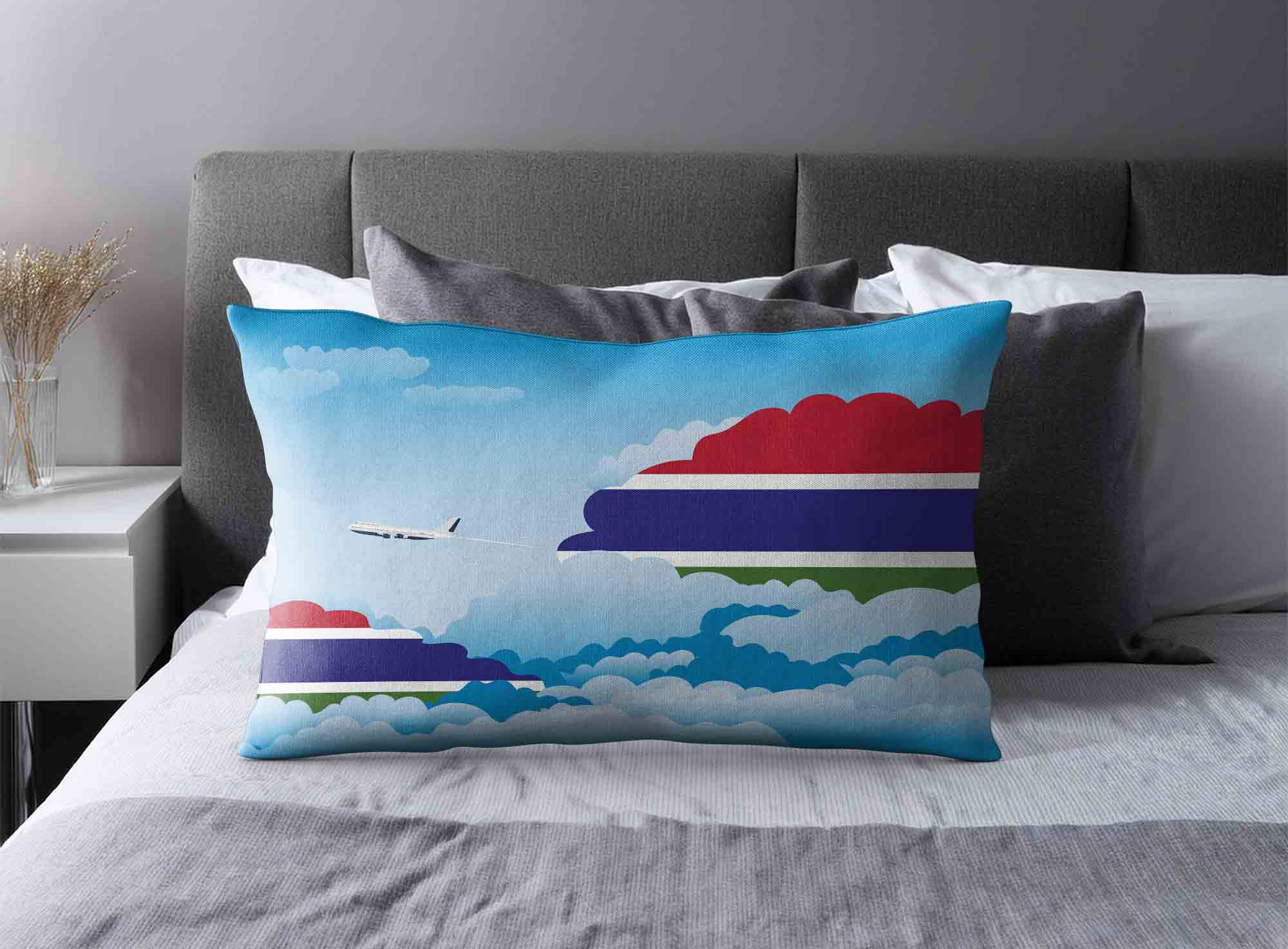 Gambia World Airplane Day Clouds Square & Rectangle Pillow Cases | Aviation Sky Travel Decorative Throw Pillow Covers image 2