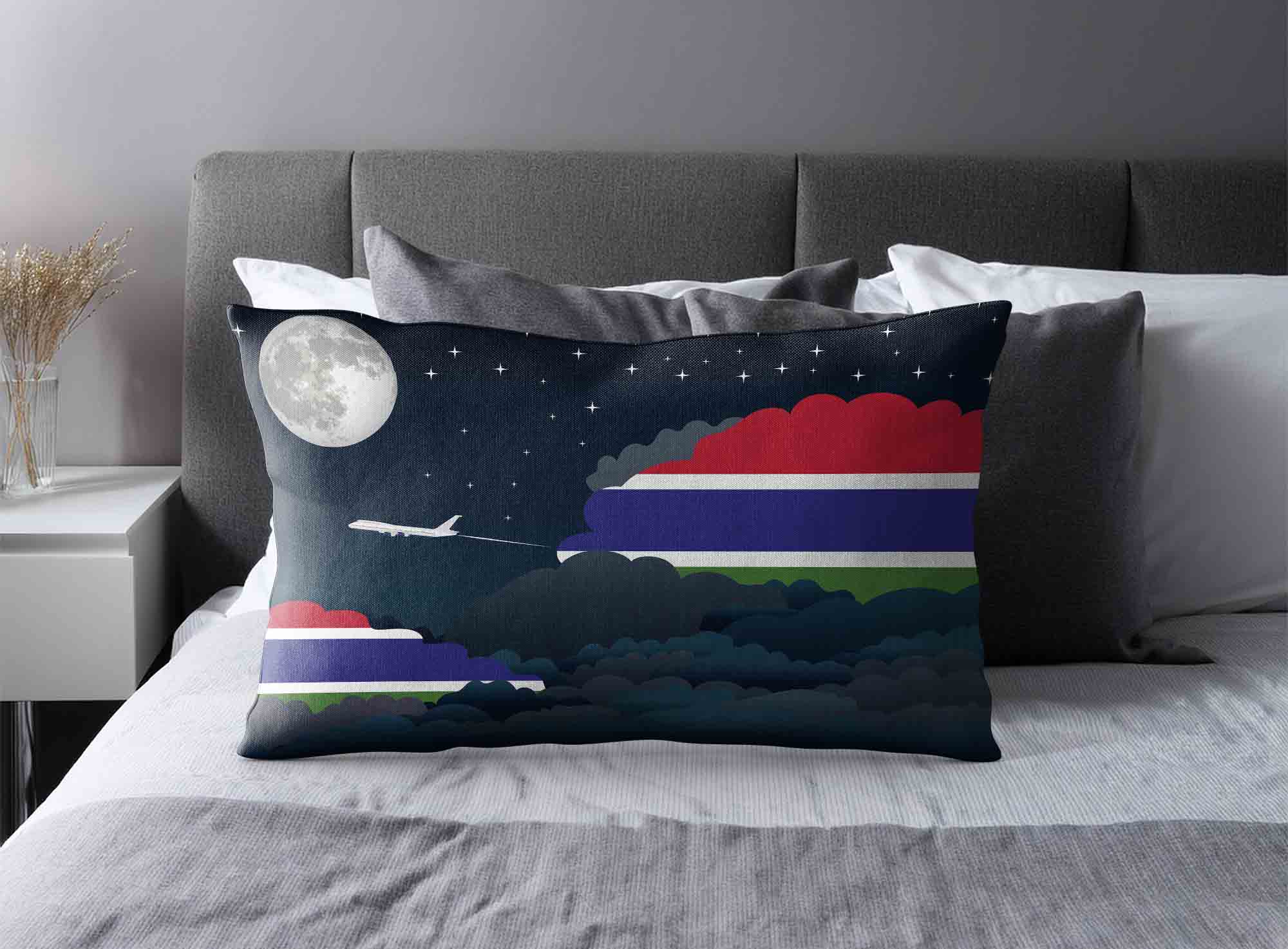 Gambia World Airplane Night Clouds Square & Rectangle Pillow Cases | Aviation Night Sky Decorative Throw Pillow Covers image 2