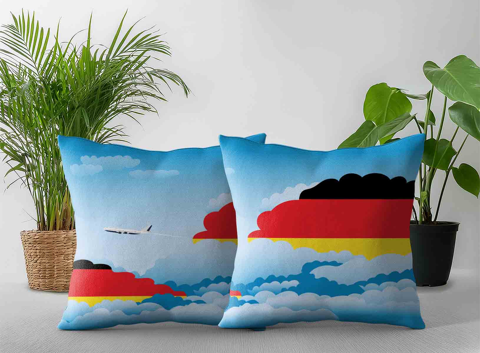 Germany World Airplane Day Clouds Square & Rectangle Pillow Cases | Aviation Sky Travel Decorative Throw Pillow Covers