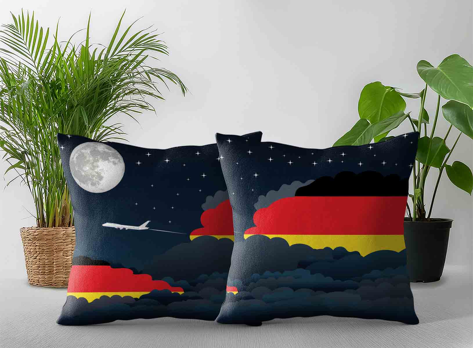 Germany World Airplane Night Clouds Square & Rectangle Pillow Cases | Aviation Night Sky Decorative Throw Pillow Covers