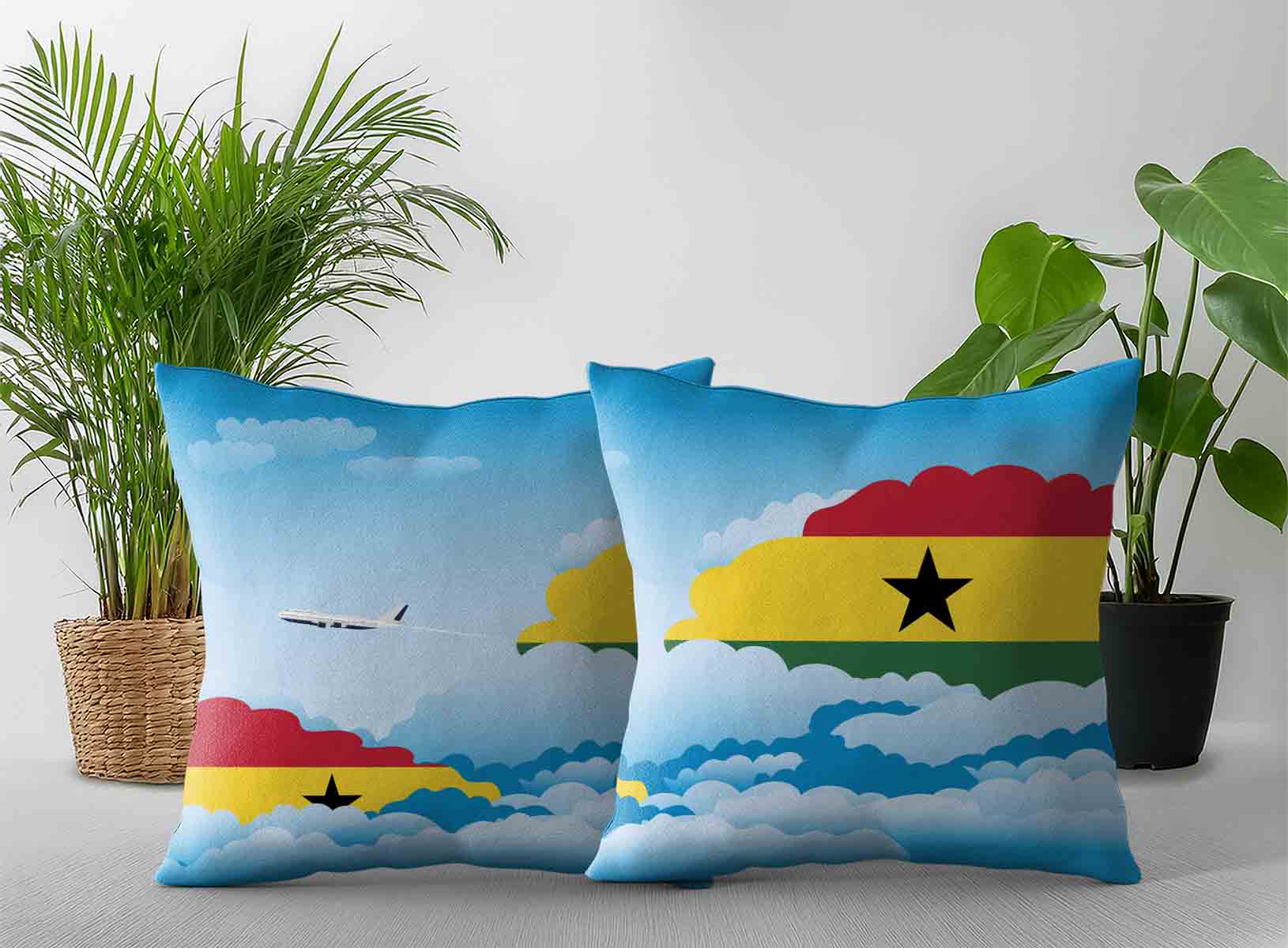 Ghana World Airplane Day Clouds Square & Rectangle Pillow Cases | Aviation Sky Travel Decorative Throw Pillow Covers