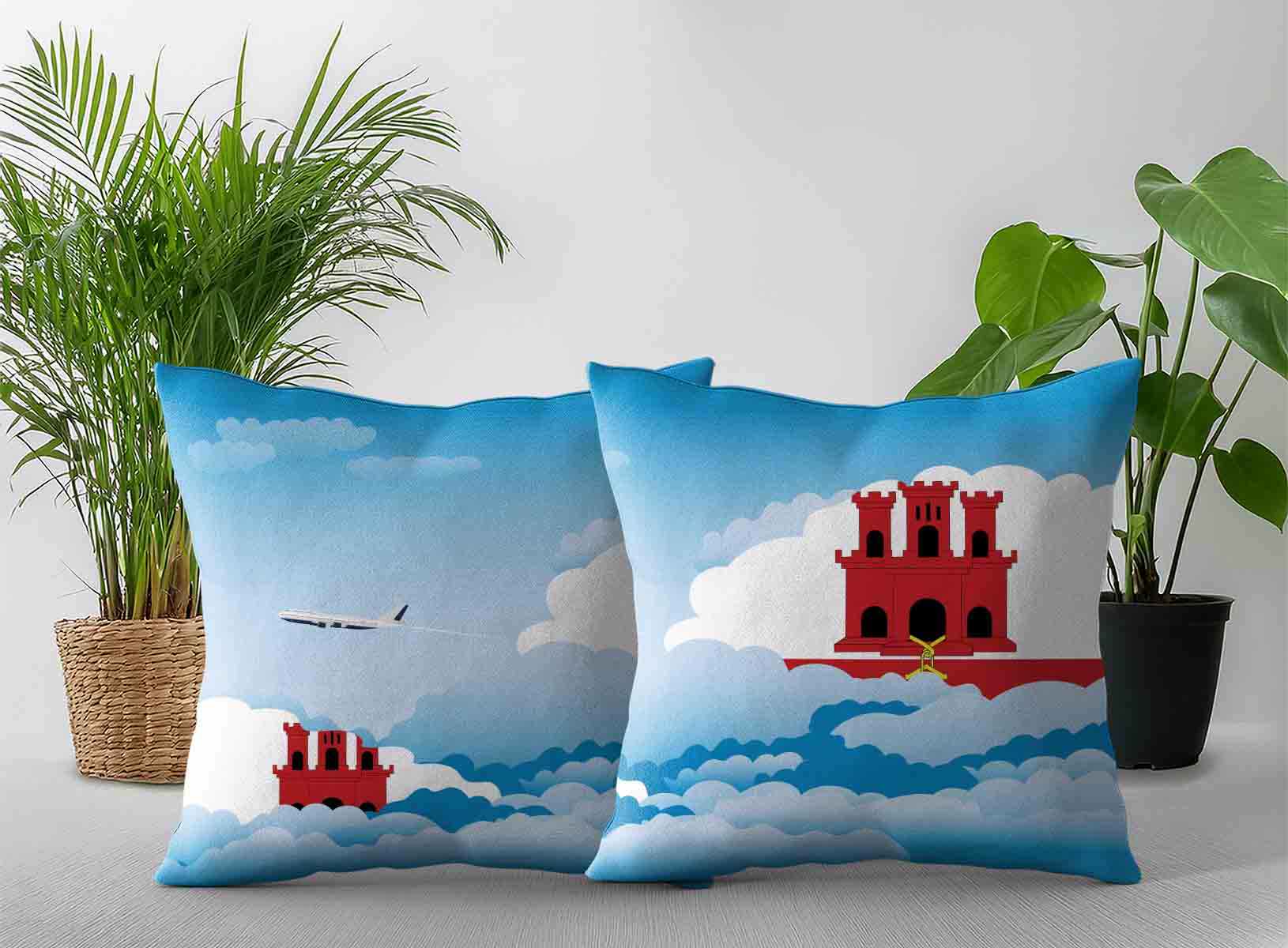 Gibraltar World Airplane Day Clouds Square & Rectangle Pillow Cases | Aviation Sky Travel Decorative Throw Pillow Covers
