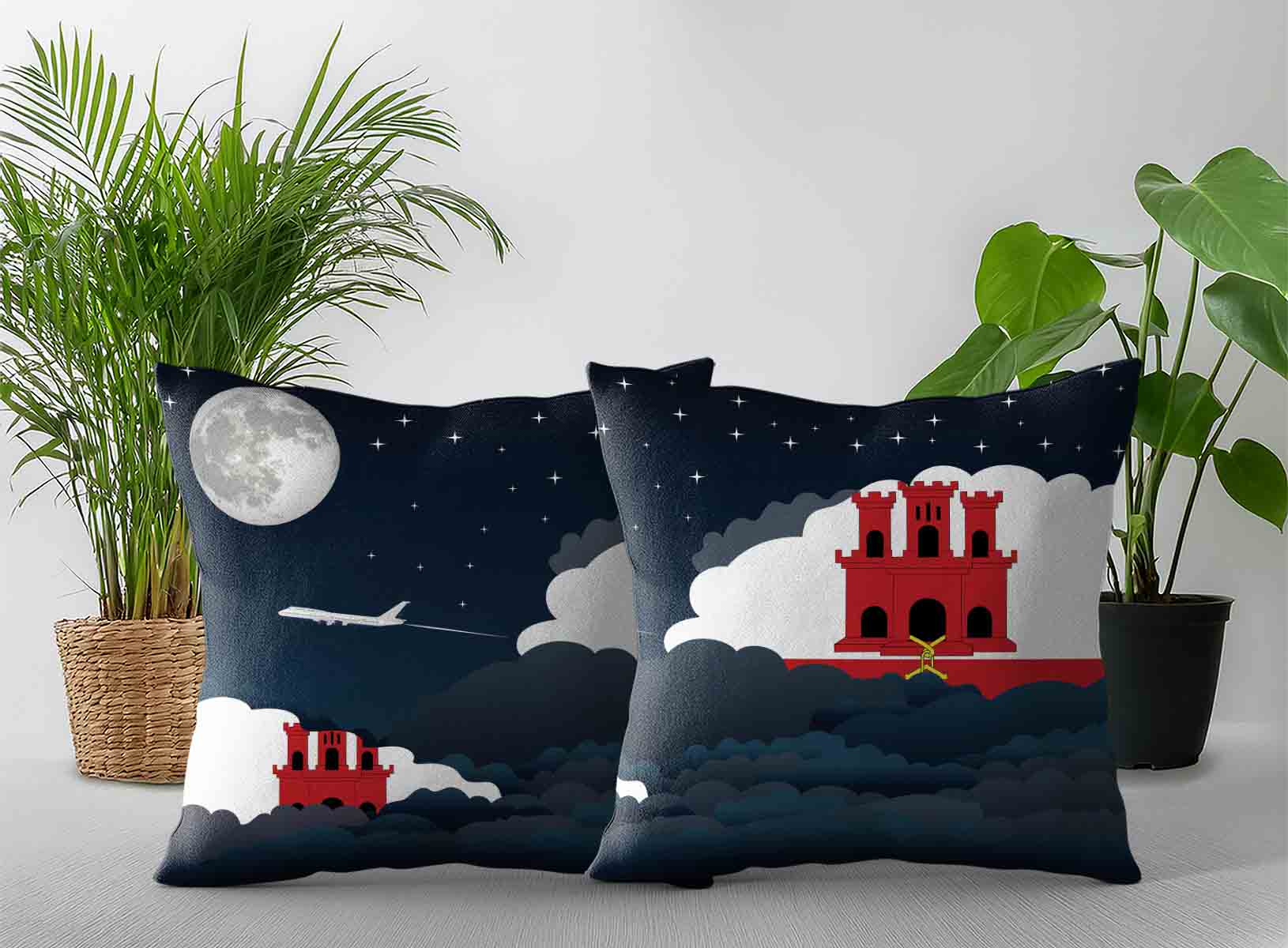 Gibraltar World Airplane Night Clouds Square & Rectangle Pillow Cases | Aviation Night Sky Decorative Throw Pillow Covers