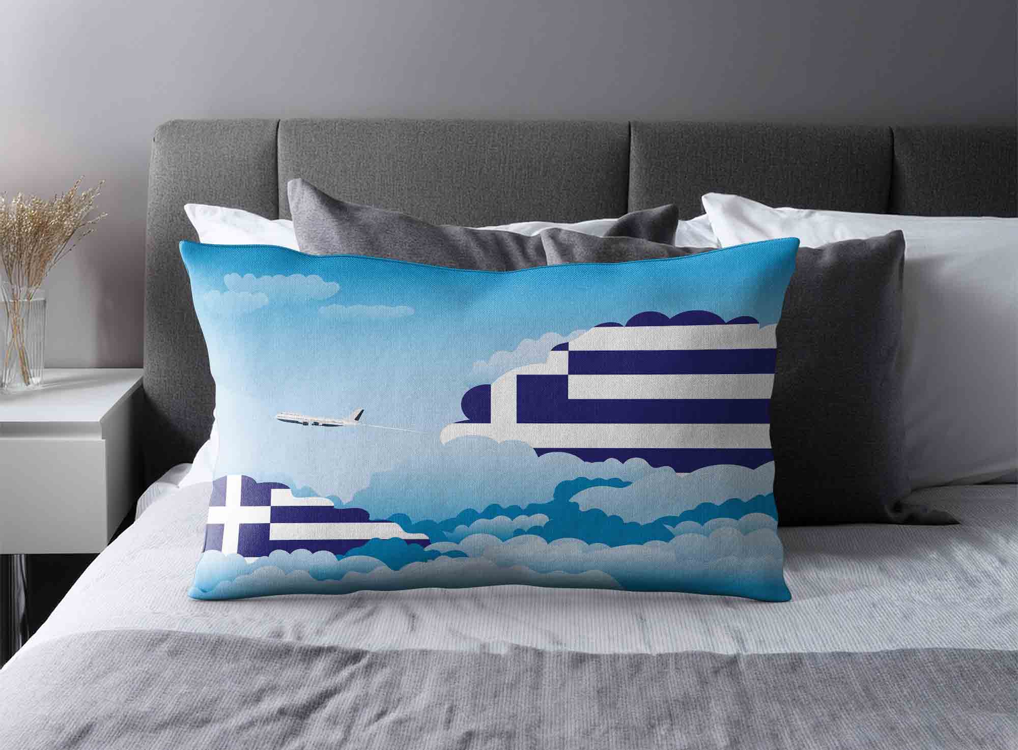 Greece World Airplane Day Clouds Square & Rectangle Pillow Cases | Aviation Sky Travel Decorative Throw Pillow Covers image 2