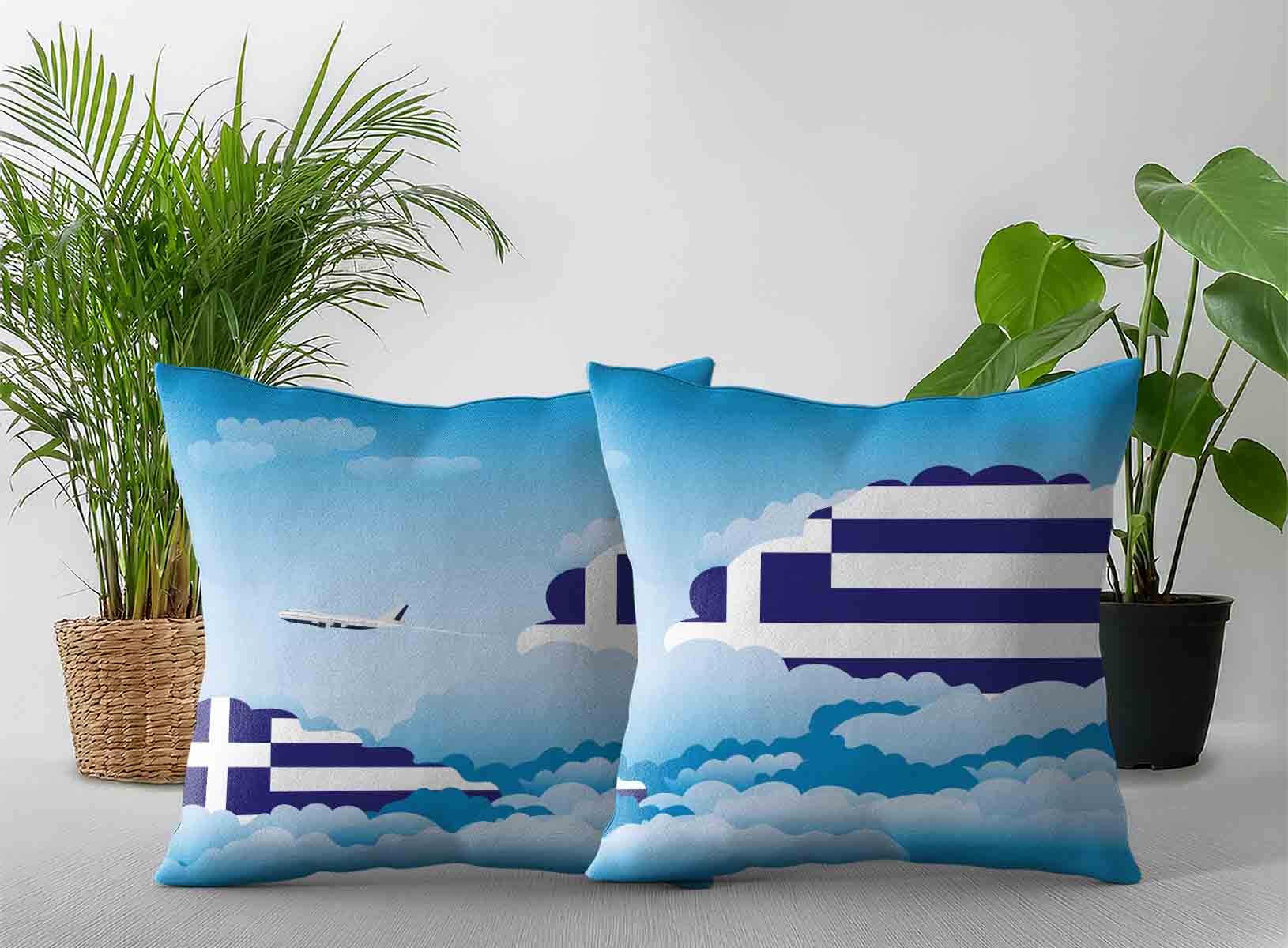 Greece World Airplane Day Clouds Square & Rectangle Pillow Cases | Aviation Sky Travel Decorative Throw Pillow Covers