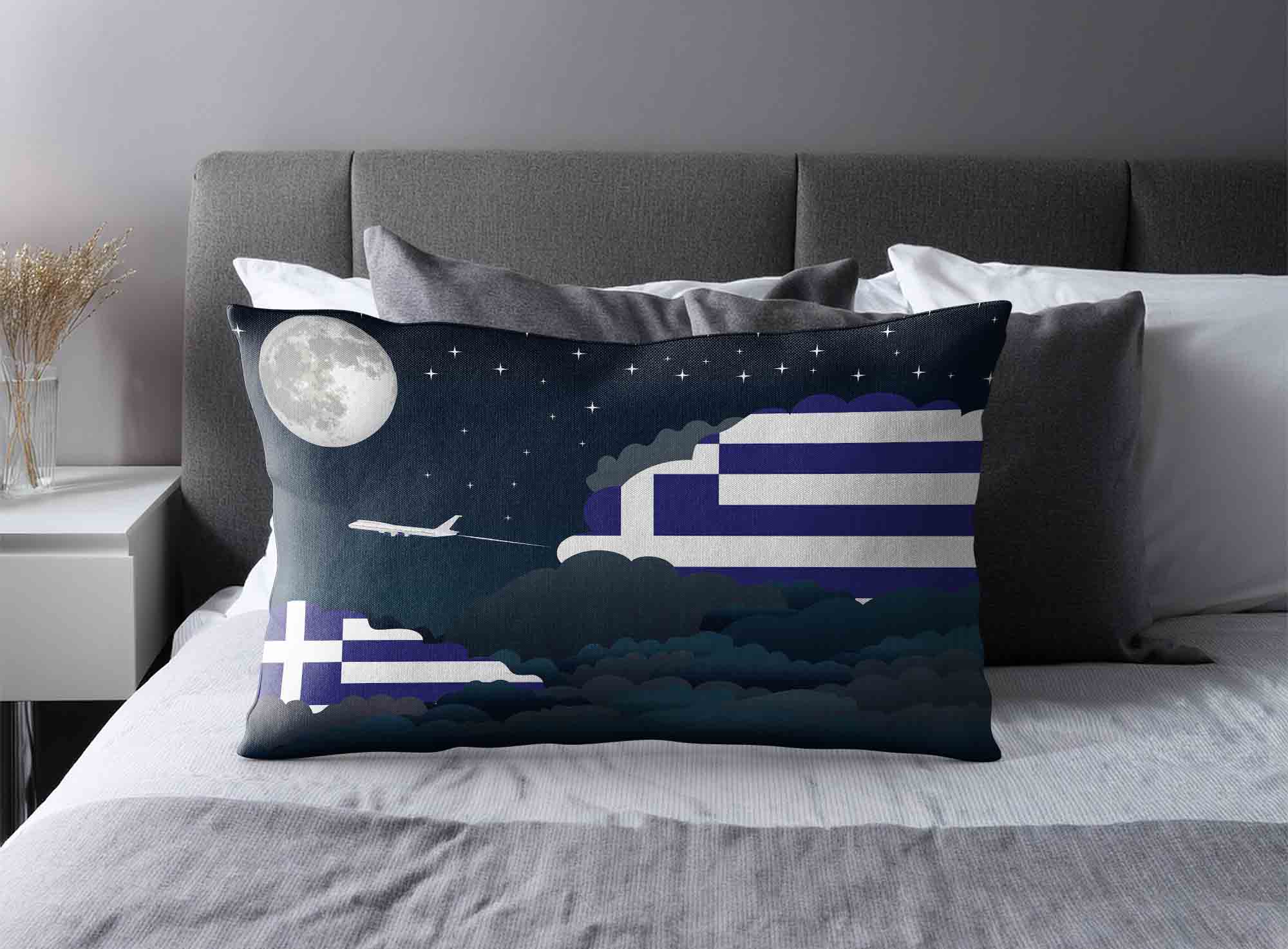 Greece World Airplane Night Clouds Square & Rectangle Pillow Cases | Aviation Night Sky Decorative Throw Pillow Covers image 2