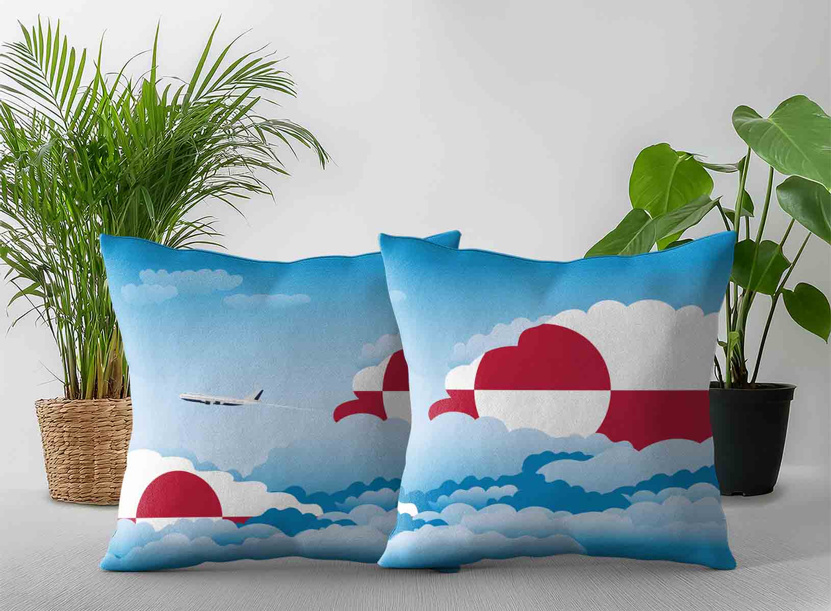 Greenland World Airplane Day Clouds Square & Rectangle Pillow Cases | Aviation Sky Travel Decorative Throw Pillow Covers
