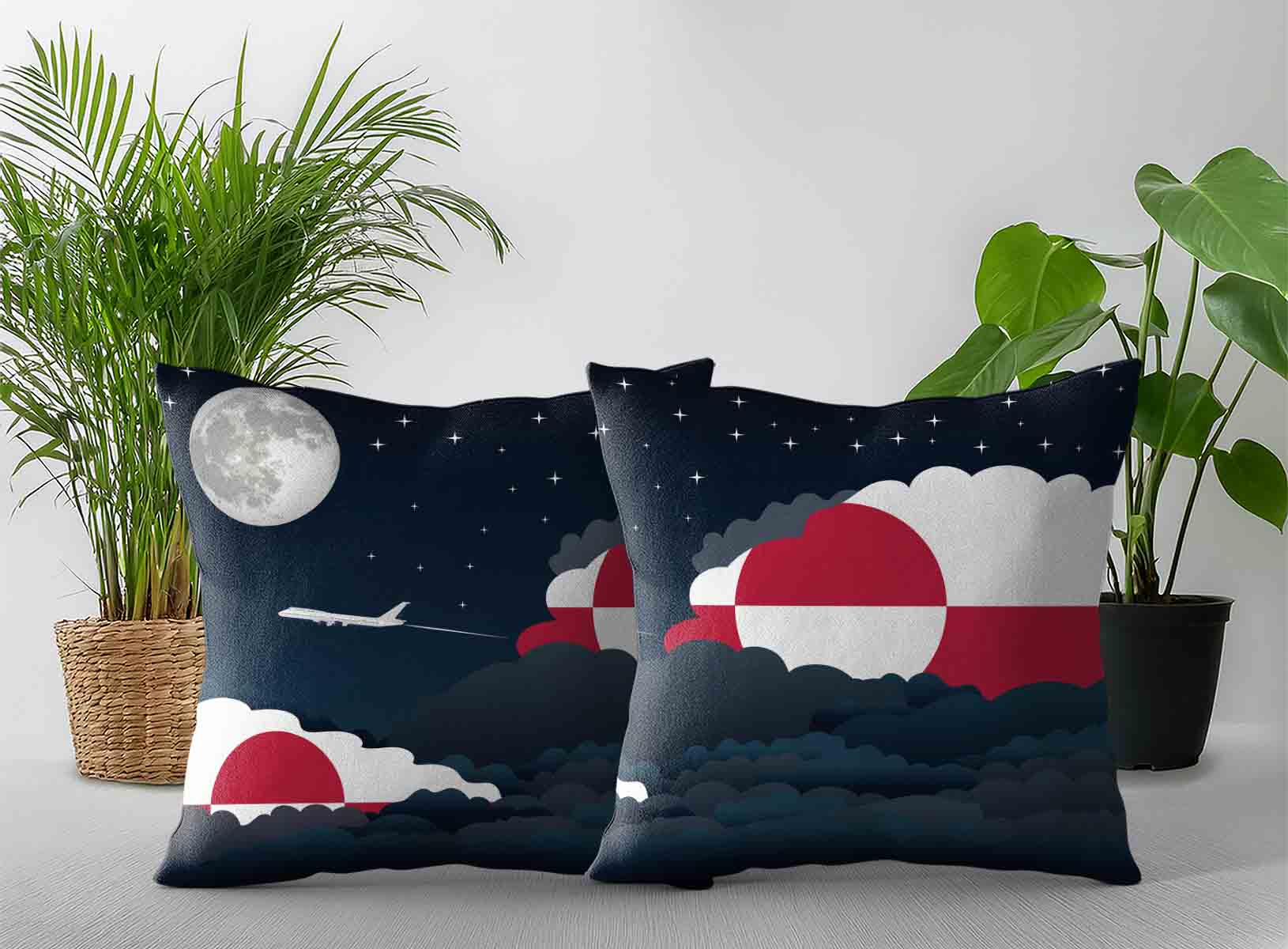 Greenland World Airplane Night Clouds Square & Rectangle Pillow Cases | Aviation Night Sky Decorative Throw Pillow Covers