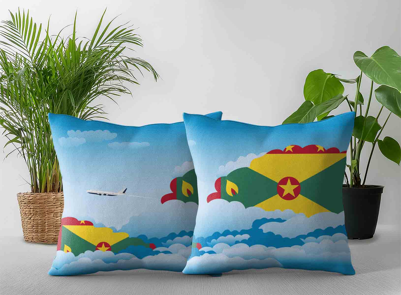 Grenada World Airplane Day Clouds Square & Rectangle Pillow Cases | Aviation Sky Travel Decorative Throw Pillow Covers