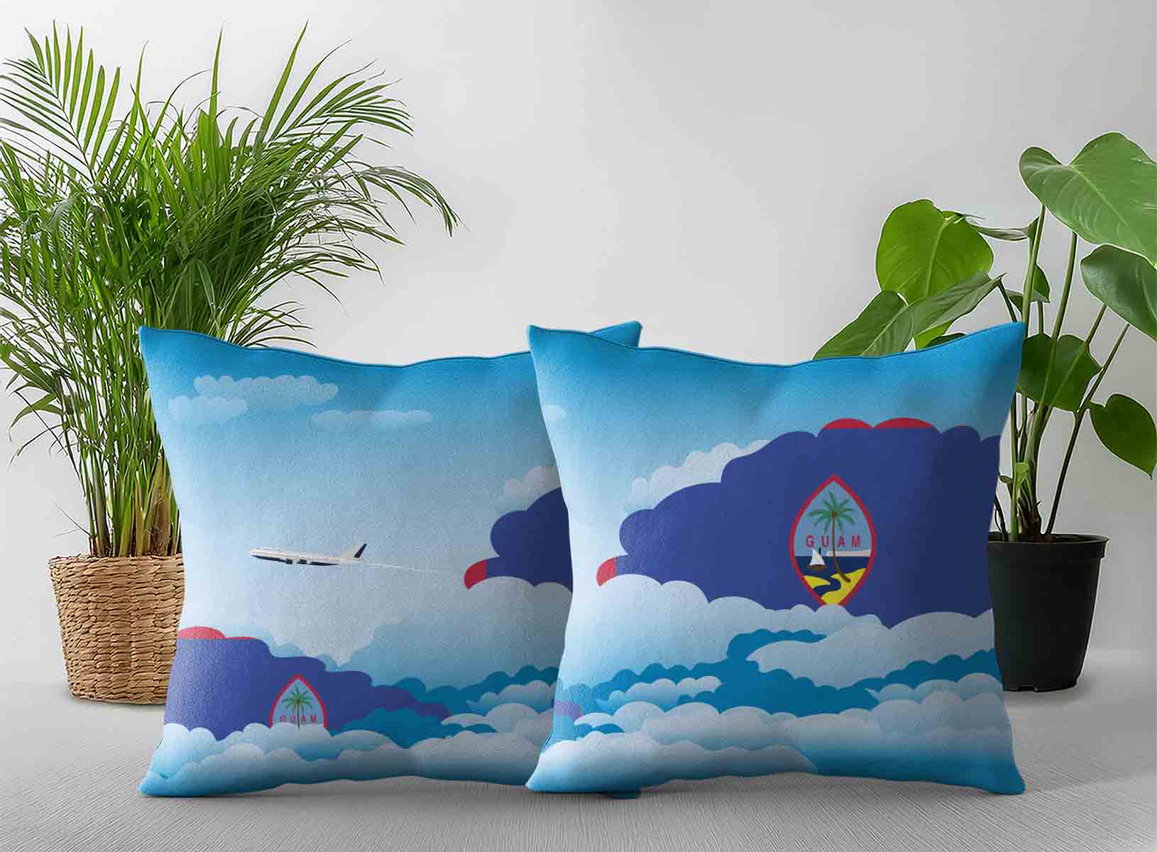 Guam World Airplane Day Clouds Square & Rectangle Pillow Cases | Aviation Sky Travel Decorative Throw Pillow Covers