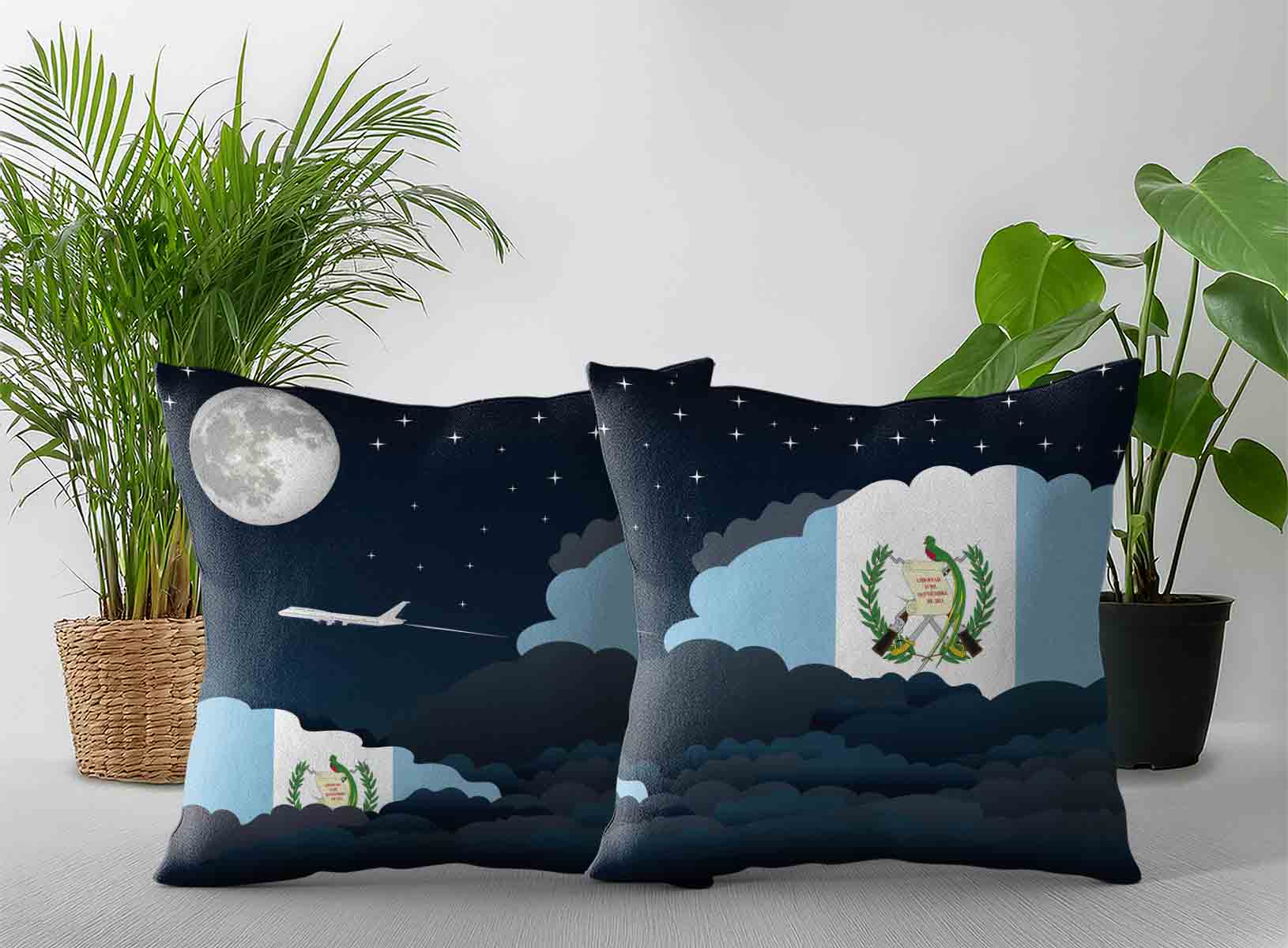 Guatemala World Airplane Night Clouds Square & Rectangle Pillow Cases | Aviation Night Sky Decorative Throw Pillow Covers