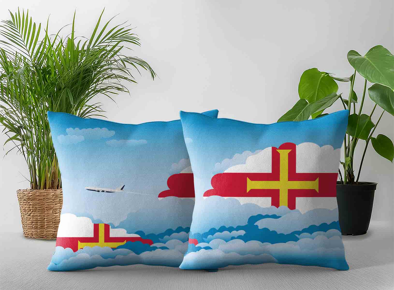 Guernsey World Airplane Day Clouds Square & Rectangle Pillow Cases | Aviation Sky Travel Decorative Throw Pillow Covers